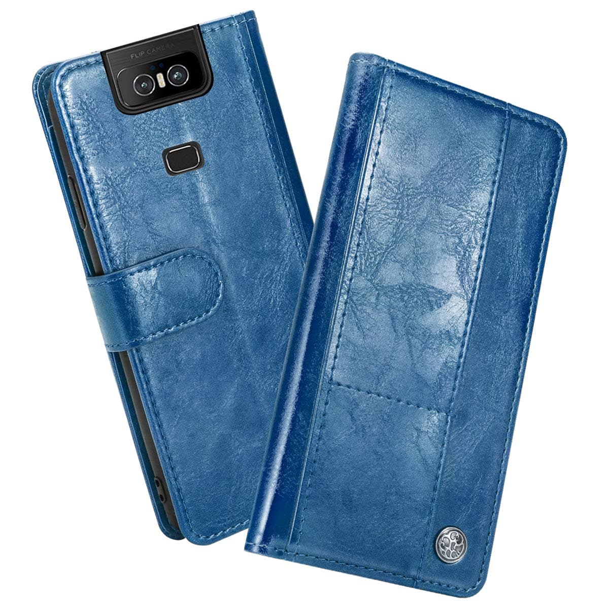 PURLERA Leather Case for Asus Zenfone 6 ZS630KL,Premium Leather Stand/Cover/Wallet/Flip Case with [Card Slots] Ultra Slim [Magnetic Closure] Case Cover for Asus Zenfone 6 ZS630KL (Blue)