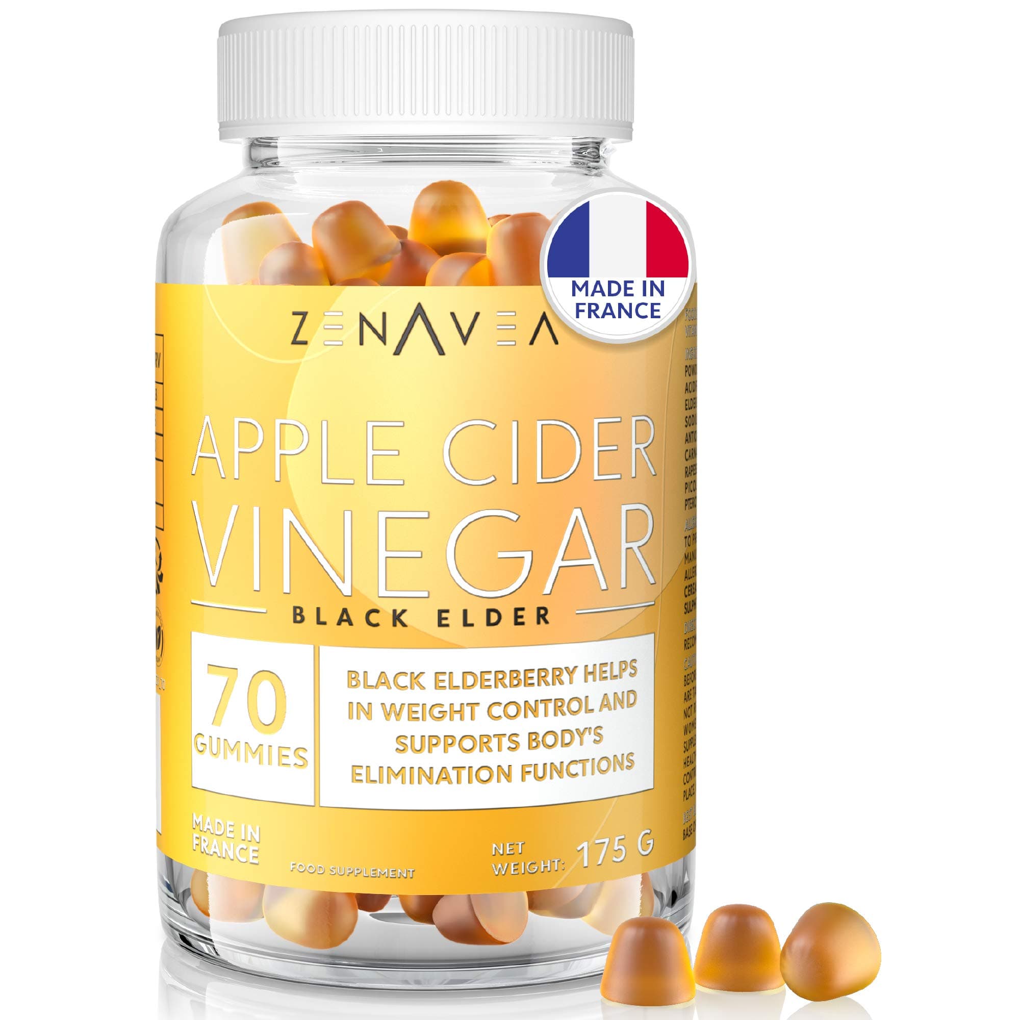 Apple Cider Vinegar Gummies - Weight Loss & Anti-Fatigue Nutrition Supplement - 70 Gummies - 1 Month Treatment - Delicious - Vegan - Made in France - Vitamin B9, Vitamin B12, Chromium & Elderberry