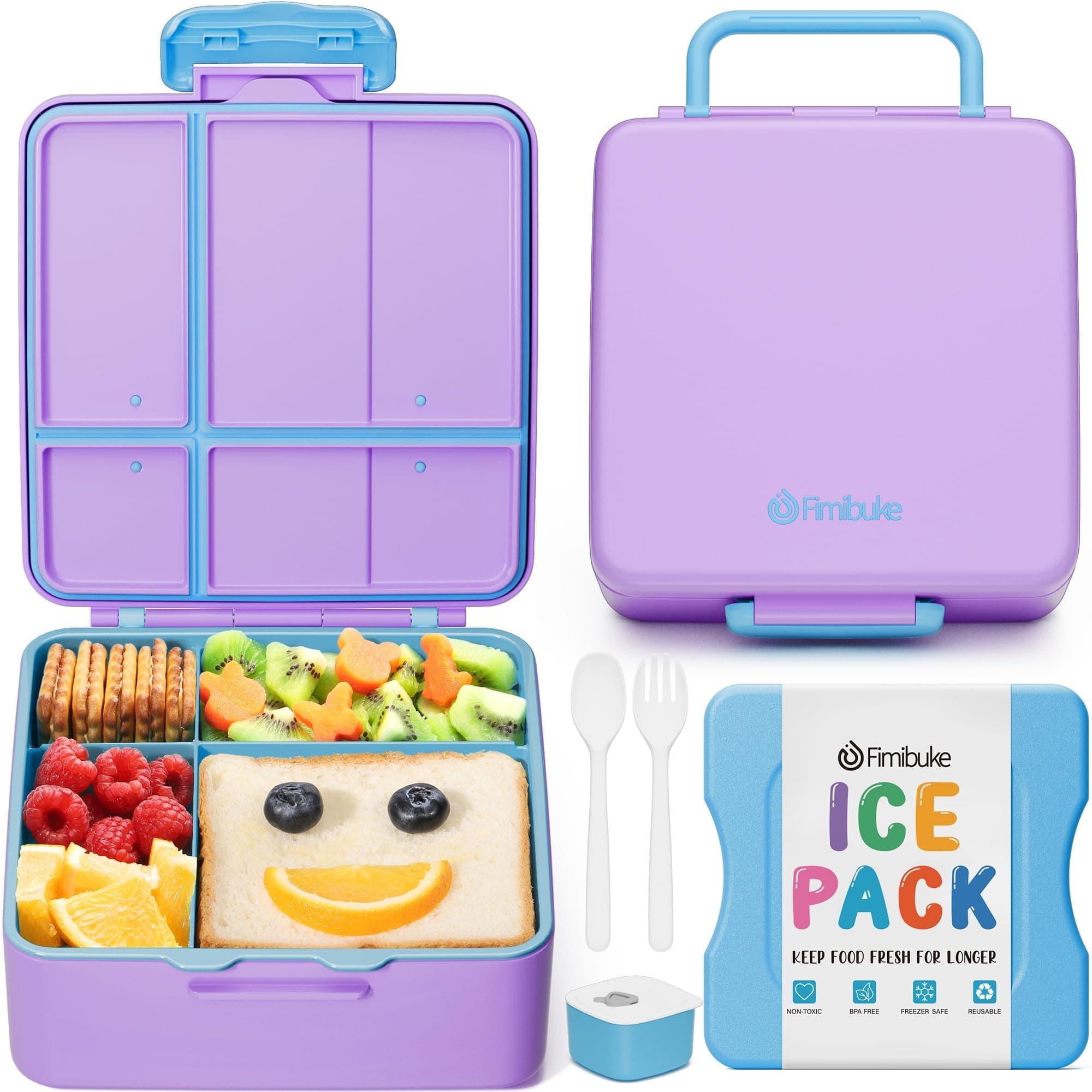 Chill Bento Box for Kids Adult, Leak Proof Toddler Lunch Box with Ice Pack Keep Food Cold, BPA Free 4 Compartment Lunch Container with Utensils for Girl Boy School, Microwave Dishwasher Safe