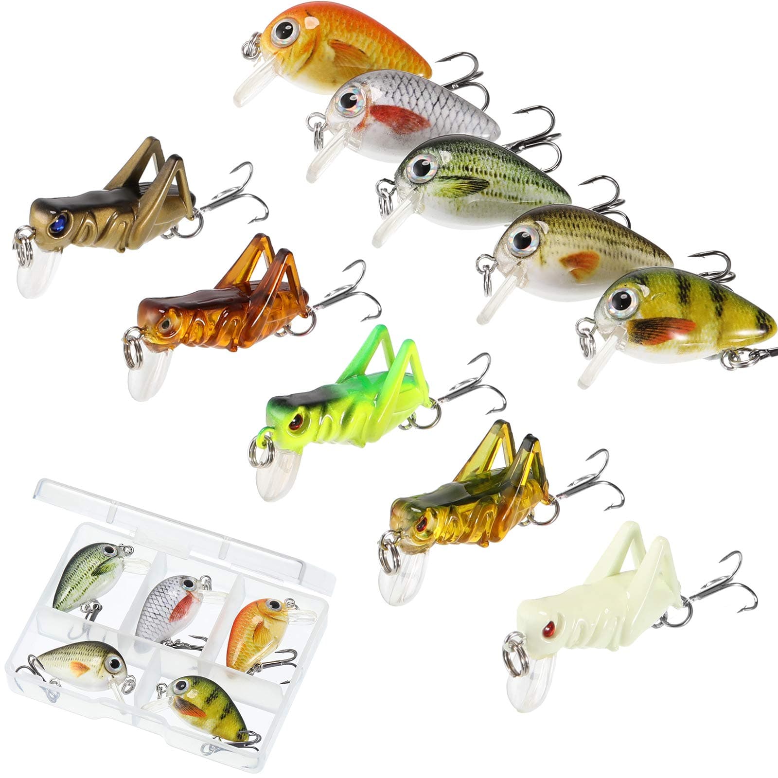 Skylety 10 Pieces Mini Fishing Lures Micro Fishing Hard Baits Crankbaits Panfish Lures Baits Topwater for Freshwater Saltwater Trout Bass Perch with Box Gear Gifts
