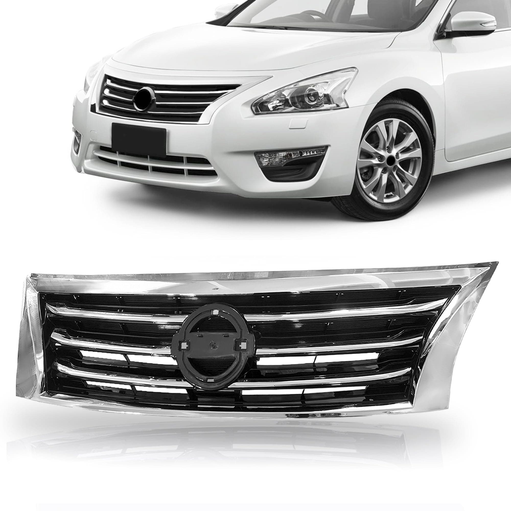 PartsFlow Front Bumper Grille Black With Chrome Trim Grill For 2013 2014 2015 Nissan Altima NI1200250