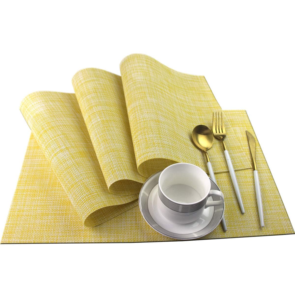 Bright Dream Placemats for Dinning Table Washable Heat Resistant 12x18 inches Woven Vinyl Table Mats Set of 4(Yellow)