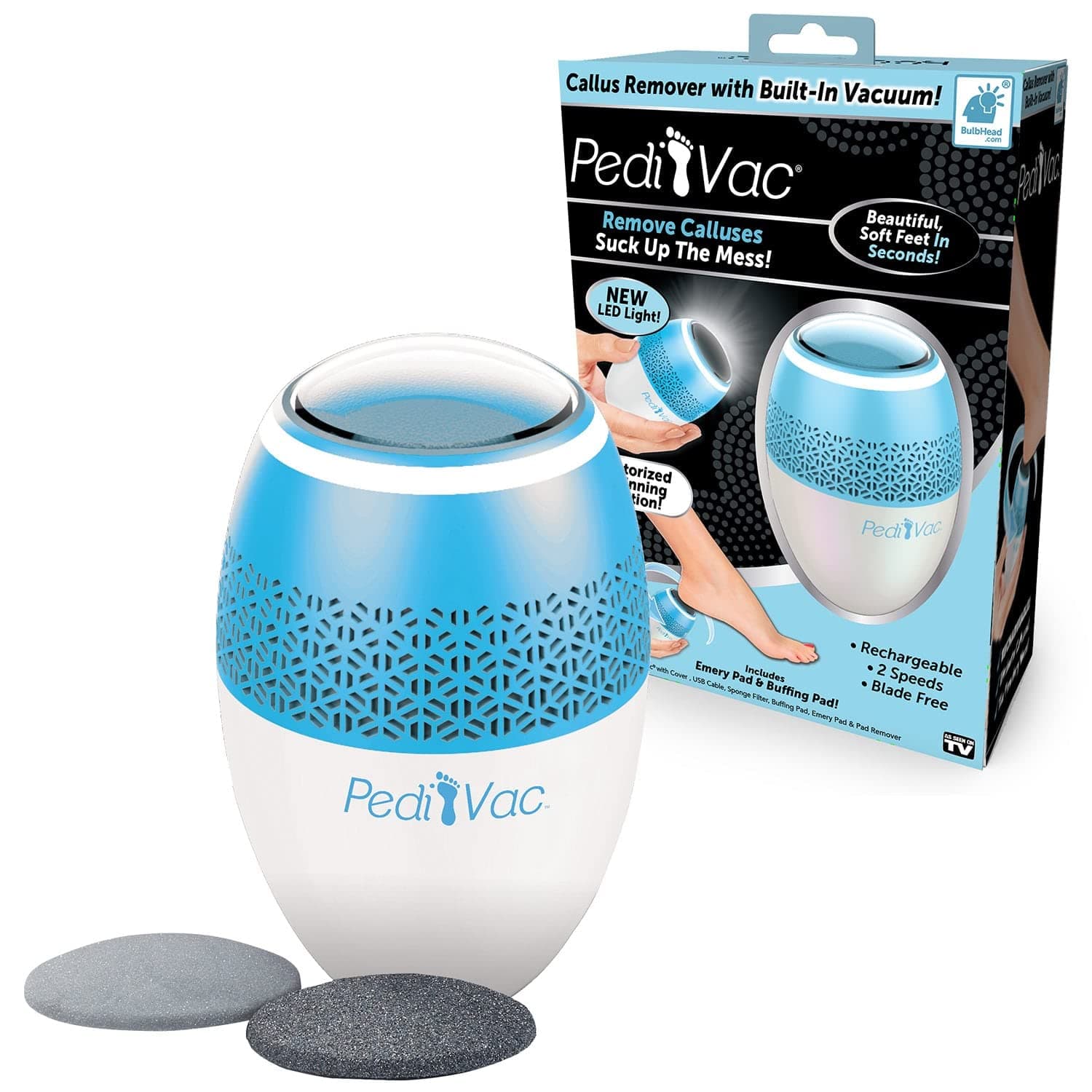 Ped Egg Pedi Vac - Callus Remover for Feet with Built-in Vacuum Removes Dead Skin from Feet with 2000 RPMs - Electric Callus Remover Up Shavings for Mess-Free Exfoliation