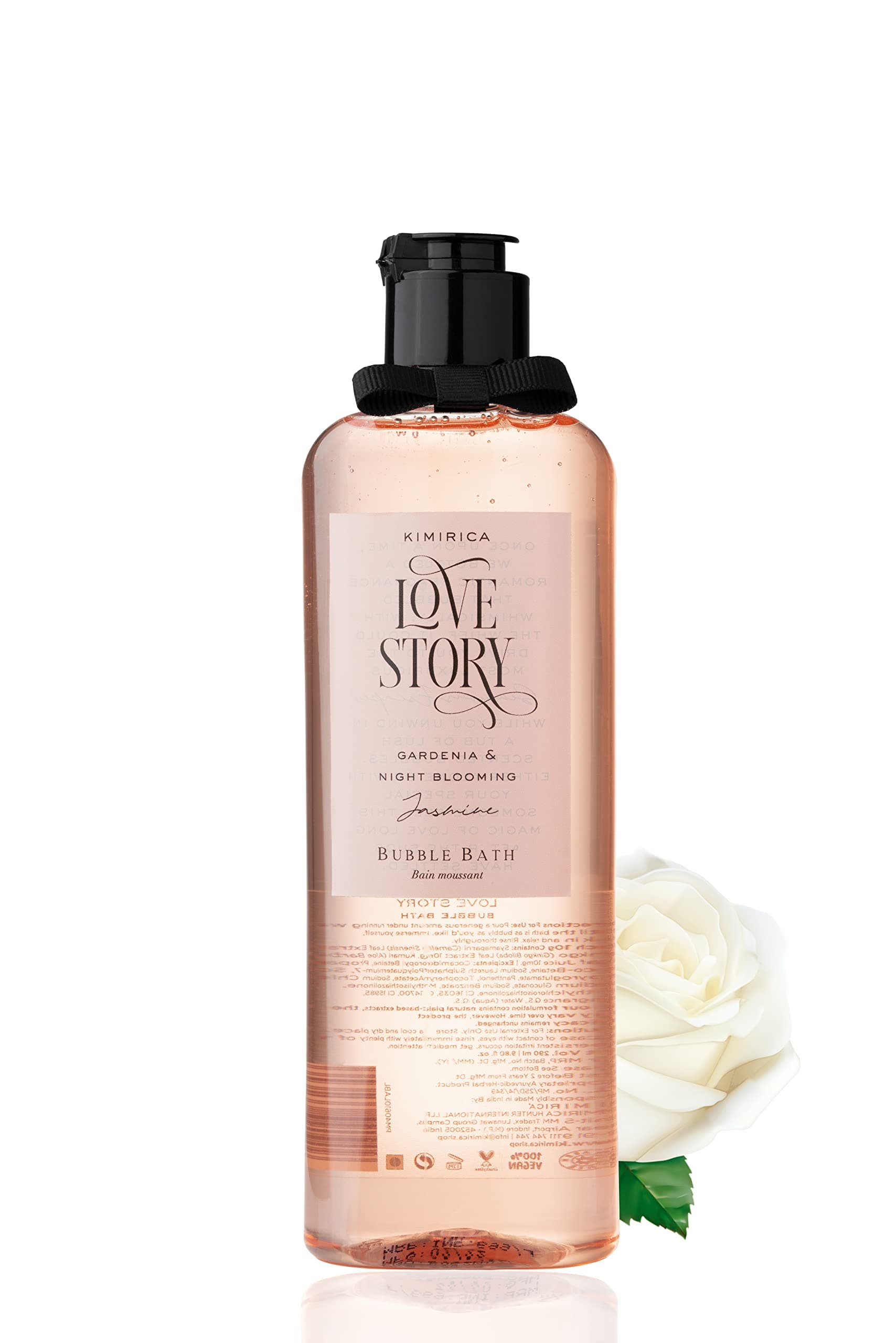 Love Story Bubble Bath Bottle, 100% Vegan and Paraben Free with Goodness of Ginkgo Biloba & White Tea Extracts, Pro-Vitamin B5, Aloe Vera & Vitamin E, 290 ml