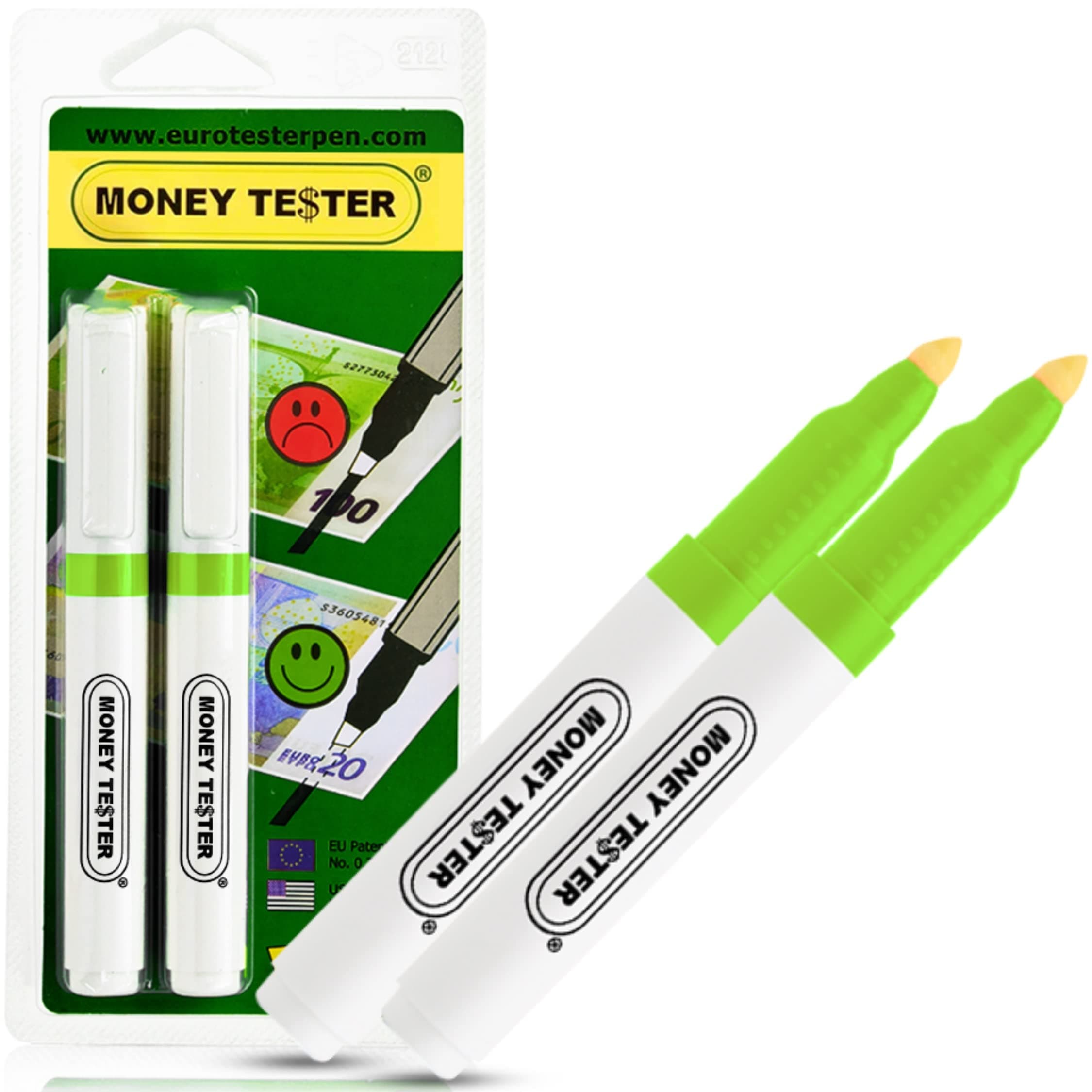XL - Money Checker Pen, Professional Bank Note Checker, Fake Counterfeit Money Detector, for Euro, US Dollar and Major Global Currencies(NOT Sterling/GBP), Original Made in Italy(2 units)