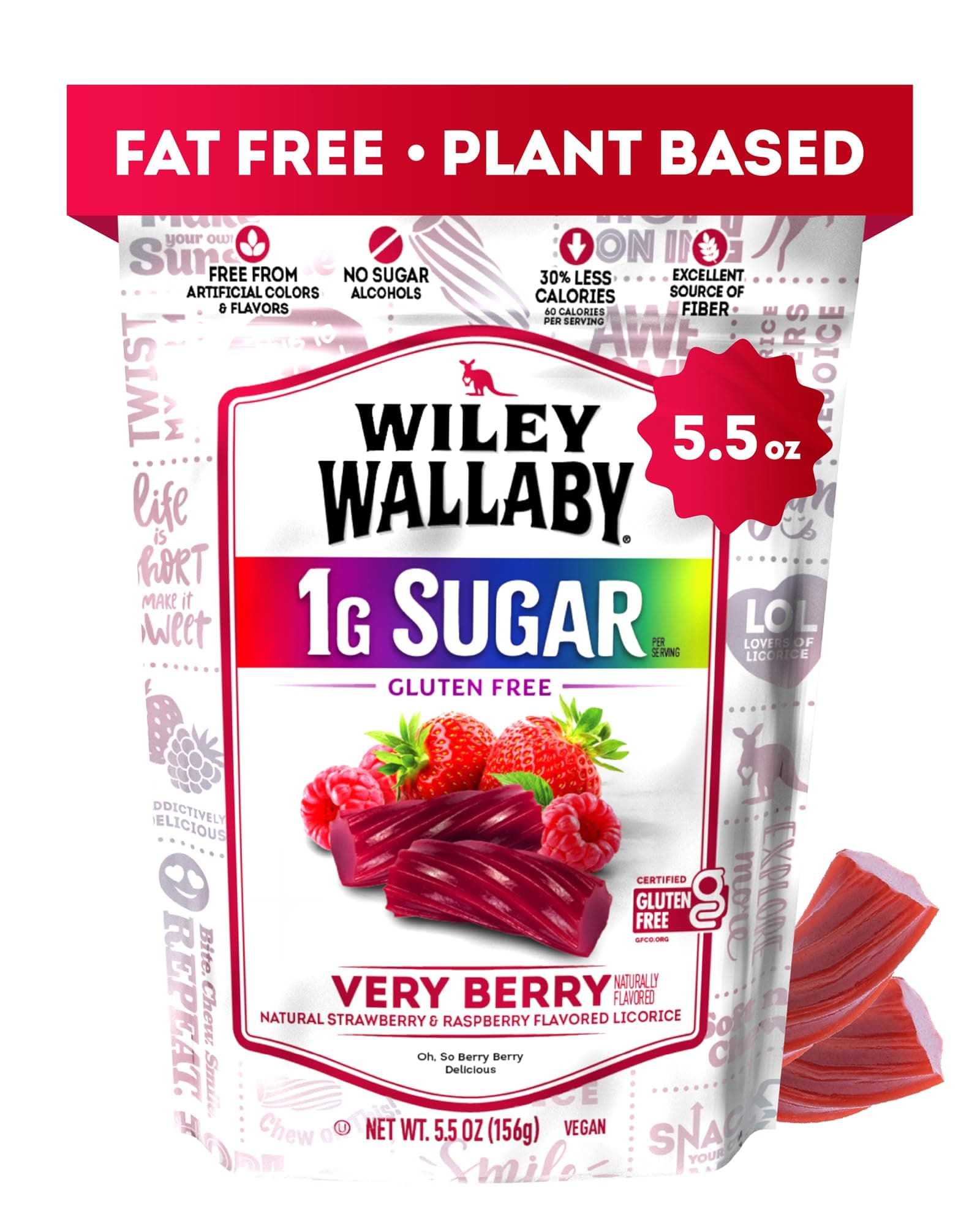 5.5 Ounce Very Berry Low Sugar Gluten Free Gourmet Australian Style Soft & Chewy Licorice Candy Twists (5.5 Ounce (Pack of 1))