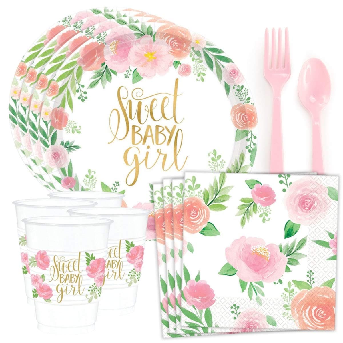 Costume SuperCenter Floral Baby Shower Standard Tableware Kit (Serves 24)