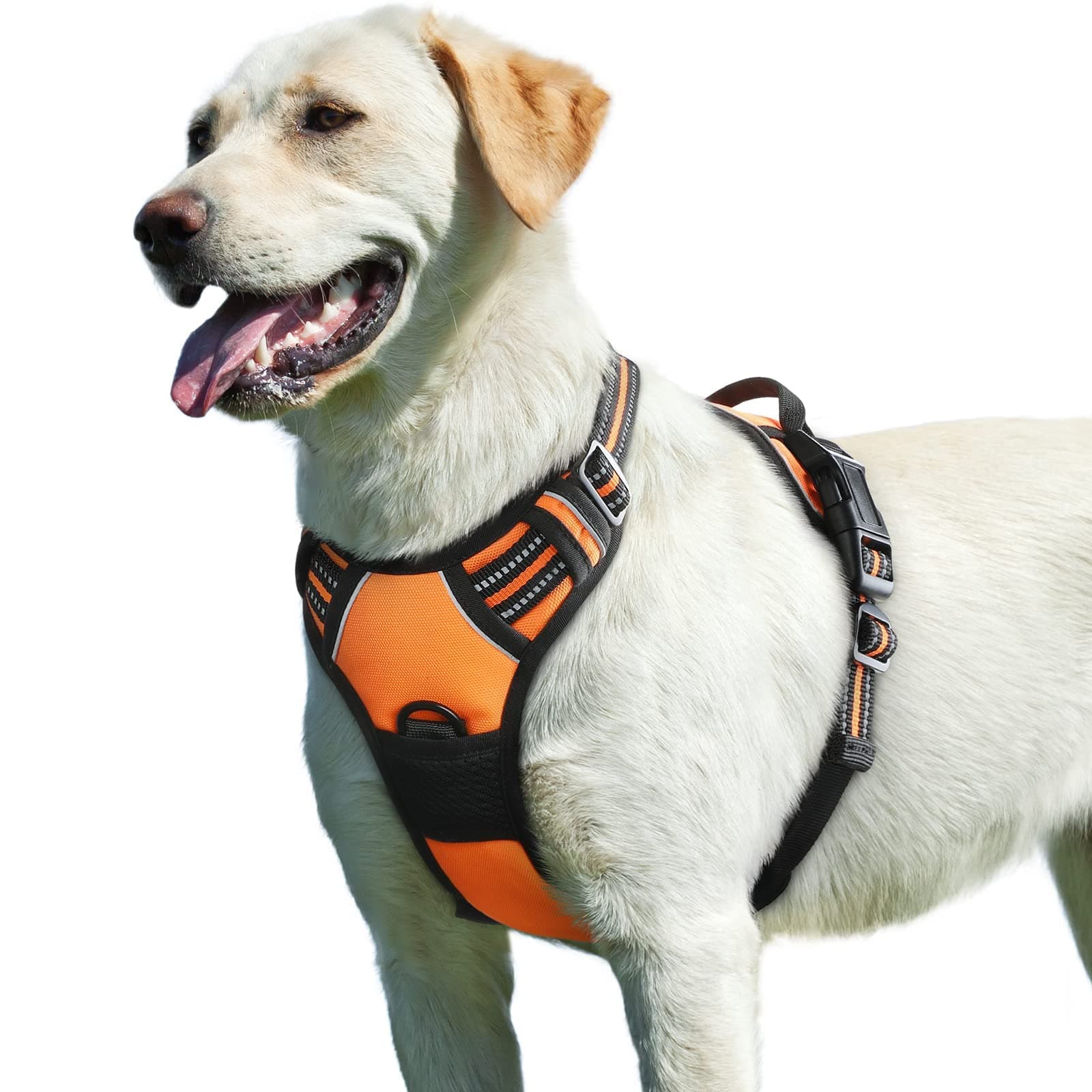 Eagloo Dog Harness No Pull, Walking Pet Harness with 2 Metal Rings and Handle Adjustable Reflective Breathable Oxford Soft Vest Easy Control Front Clip Harness for Small Medium Large Dogs(L,ORANGE)