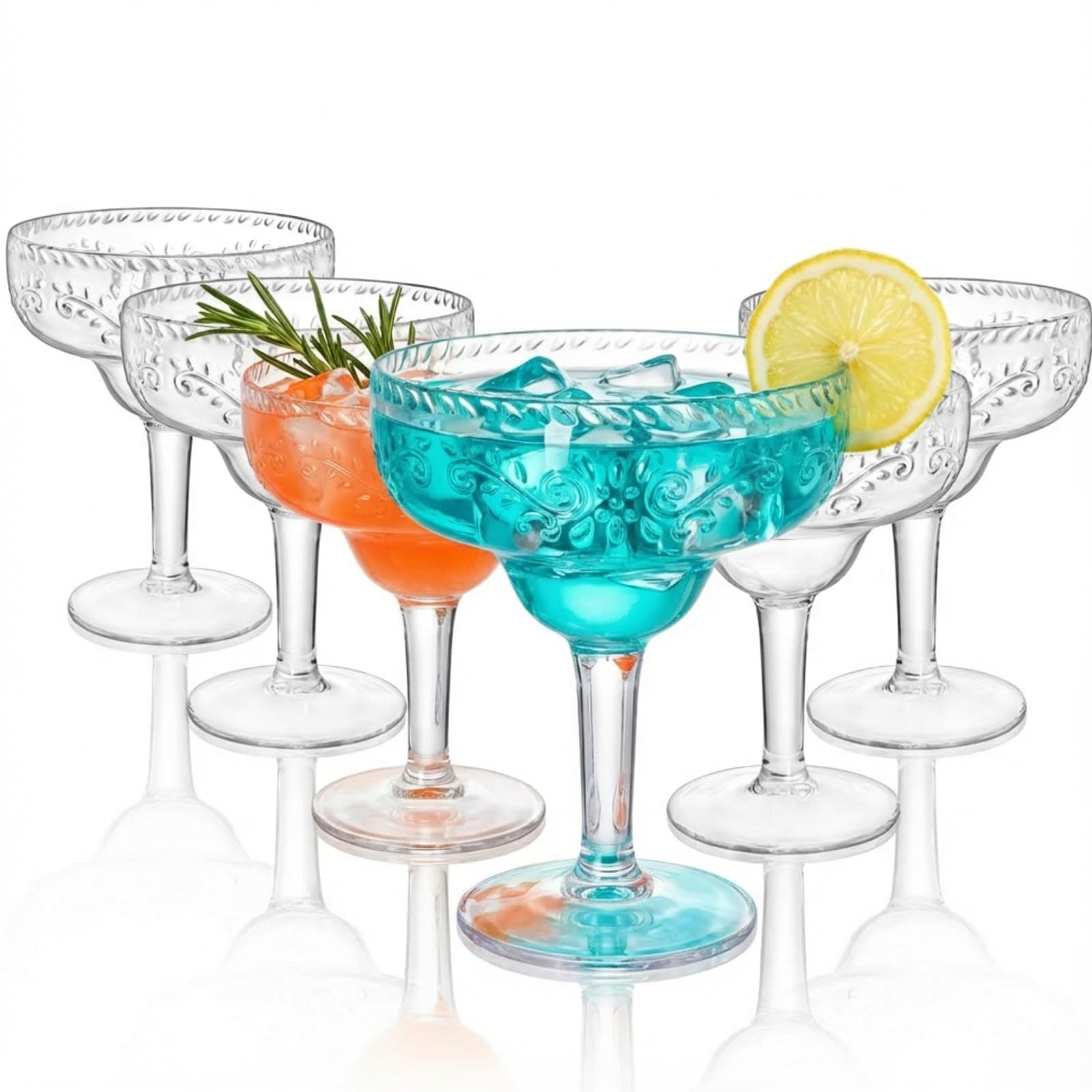 ZENFUN 6 Pack Acrylic Margarita Glasses, 480ml/17oz Stemmed Glasses, Unbreakable Clear Margarita Cups Reusable Shatterproof Drinking Glasses for Wine, Brandy, Cocktail, Great for Wedding, Party, Gift