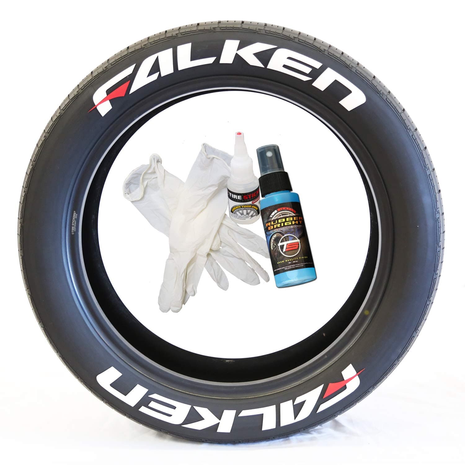 Tire Stickers Falken with Red Dash Tire Lettering Kit - Easy DIY Add-On Accessory with Glue & 2oz Touch-Up Cleaner / 19-21 Inch Wheels / 0.75 Inches/White/Red / 8 Pack