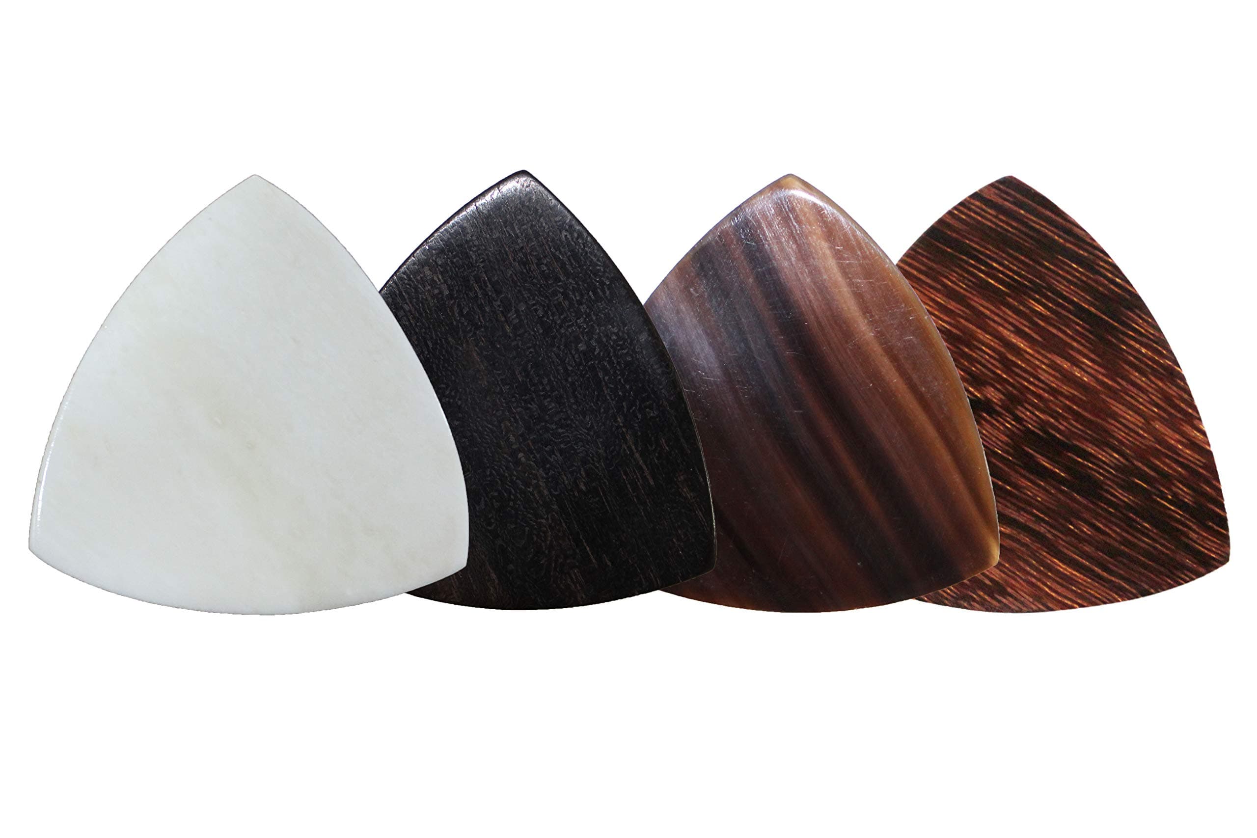 Flexiwood Style Tri-Tip Exotic Sampler Guitar Picks Plectrums Value Pack for Gypsy Jazz/Electric/Acoustic/Archtop Jazz Guitar Made from Bone, Ebony, Horn & Tamarind