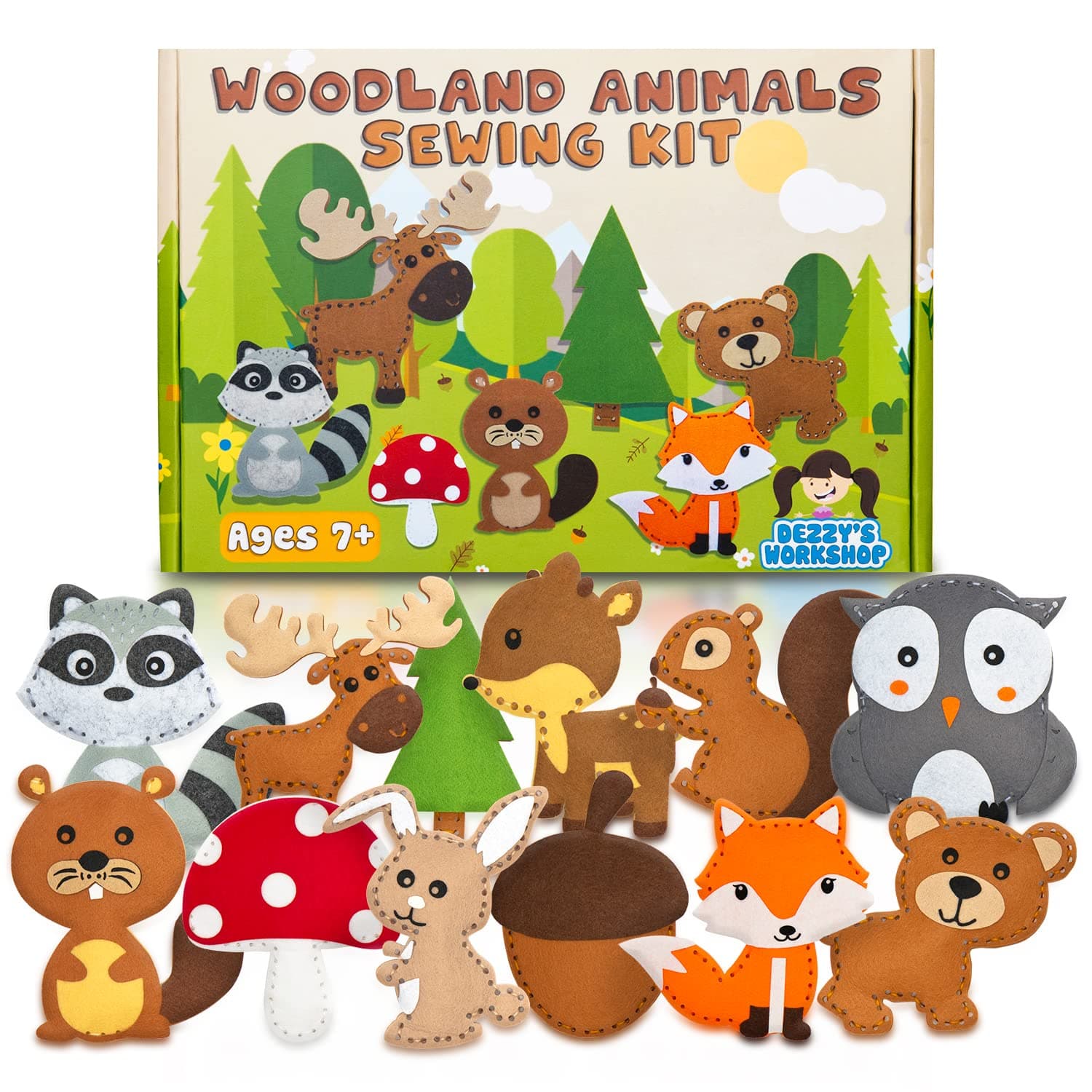 Dezzy's Workshop Sewing Kit for Kids - Woodland Animals Kids Sewing Kit - Make Your Own Stuffed Animal Kit - Felt Stitch Art and Craft Toys for Boys and Girls - Childrens DIY Crafting and Sewing