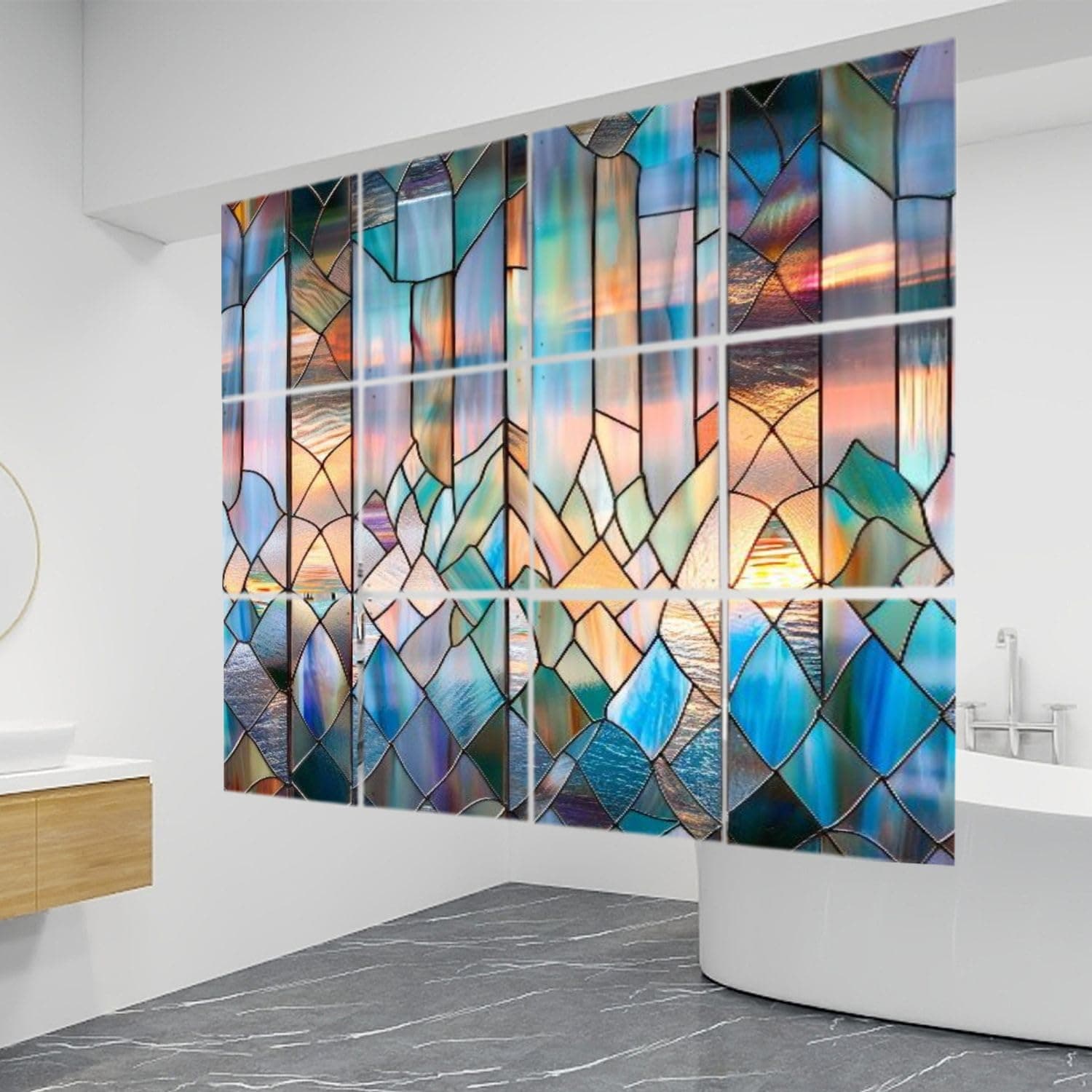 12 PCS Hanging Room Divider Art Inspired Stained Glass Decorative Canvas Decorative Solid PVC Board Screen Panels Room Partition Wall Screen Panels for Bedroom Living Dining Room