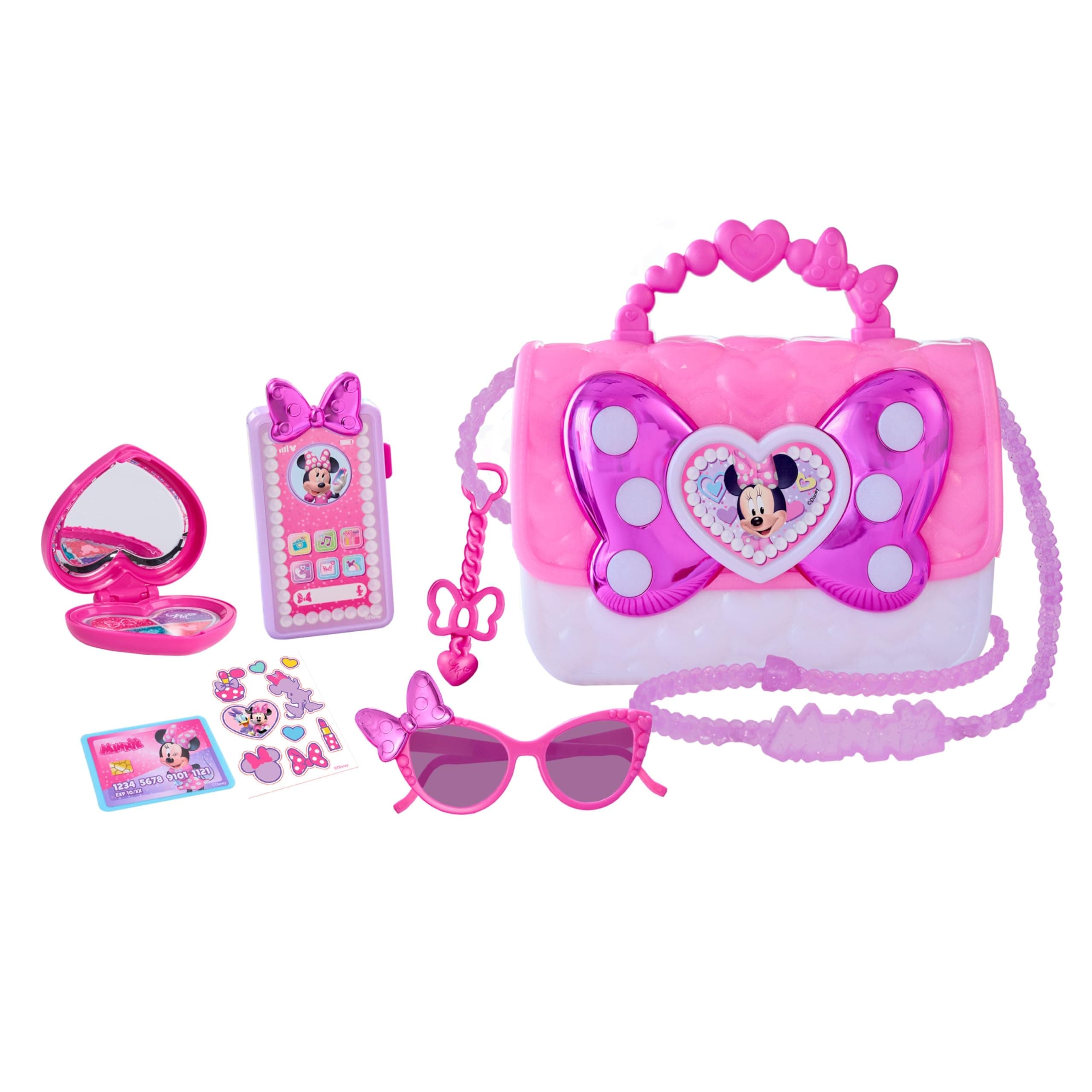 Just Play Disney Junior Minnie Mouse Bow Fabulous Bag Set Dress Up Pretend Play Toy Purse 7 Piece Set for Ages 3+