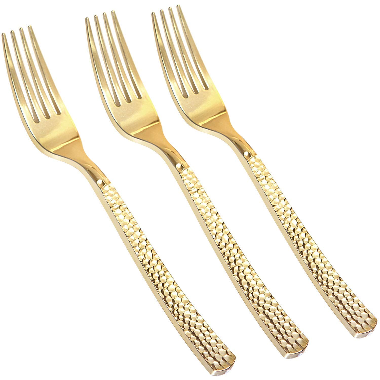 supernal 300pcs Gold Plastic Forks, Disposable Hammered Cutlery, Premium Heavyweight Silverware Polished, Perfect for Big Party,Catering Events, Weddings and Daily using,