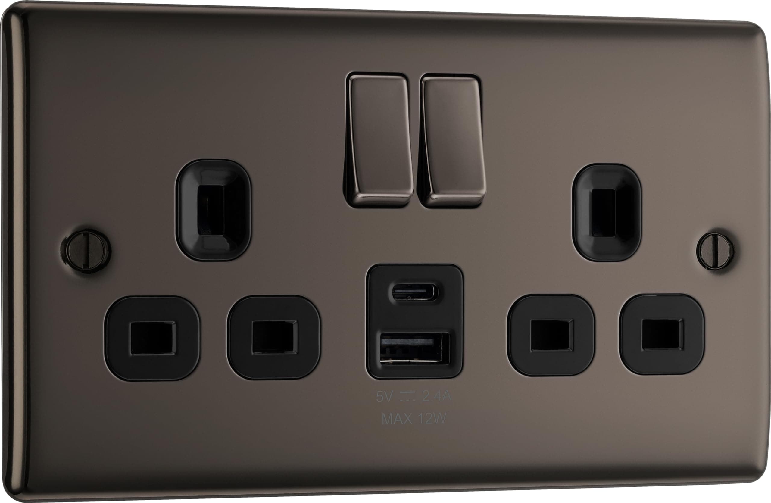 BG Electrical Double Switched Power Socket with USB A and USB C Charging Ports