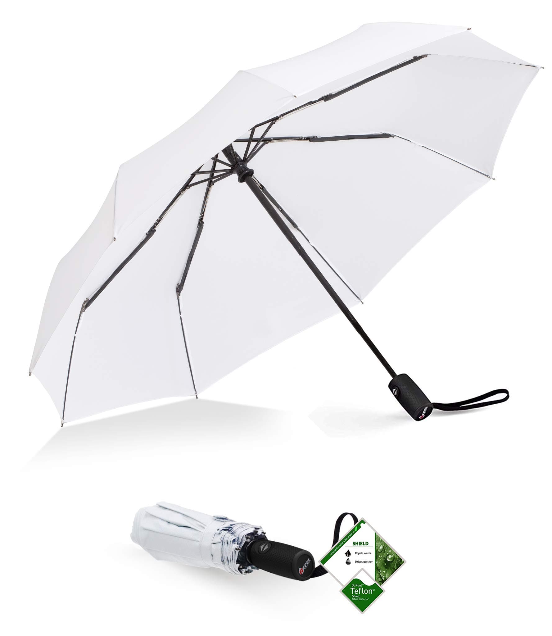Repel Windproof Travel Umbrella with Teflon Coating (White)