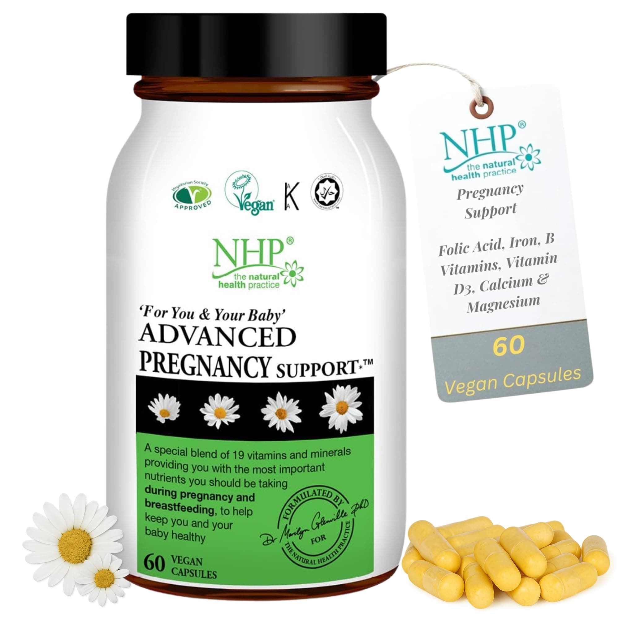 – NHP Advanced Pregnancy Support - Multivitamin & Minerals for Healthy Pregnancy - Folic Acid, Iron, B Vitamins, Vitamin D3, Calcium & Magnesium -Vegan, Kosher, Halal - 60 Vegan Capsules