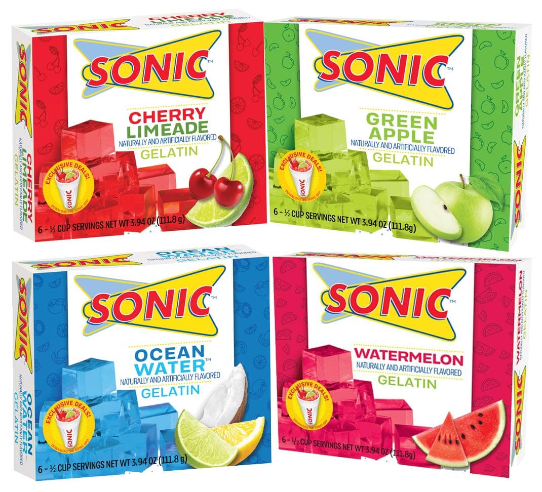Gelatin Green Apple, Watermelon, Ocean Wave, Cherry Limeade 3.94oz Pack of 4