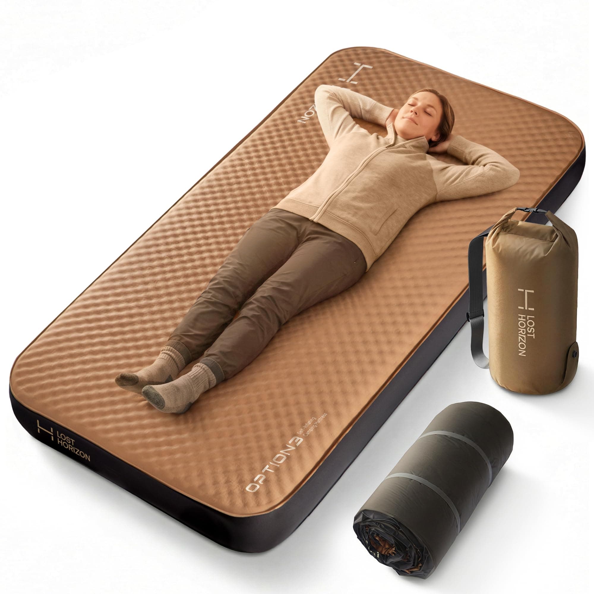 Air & Foam Camping Mattress, Self-Inflating Sleeping Pad, 4.5" Thick, with Pump Sack, Twin