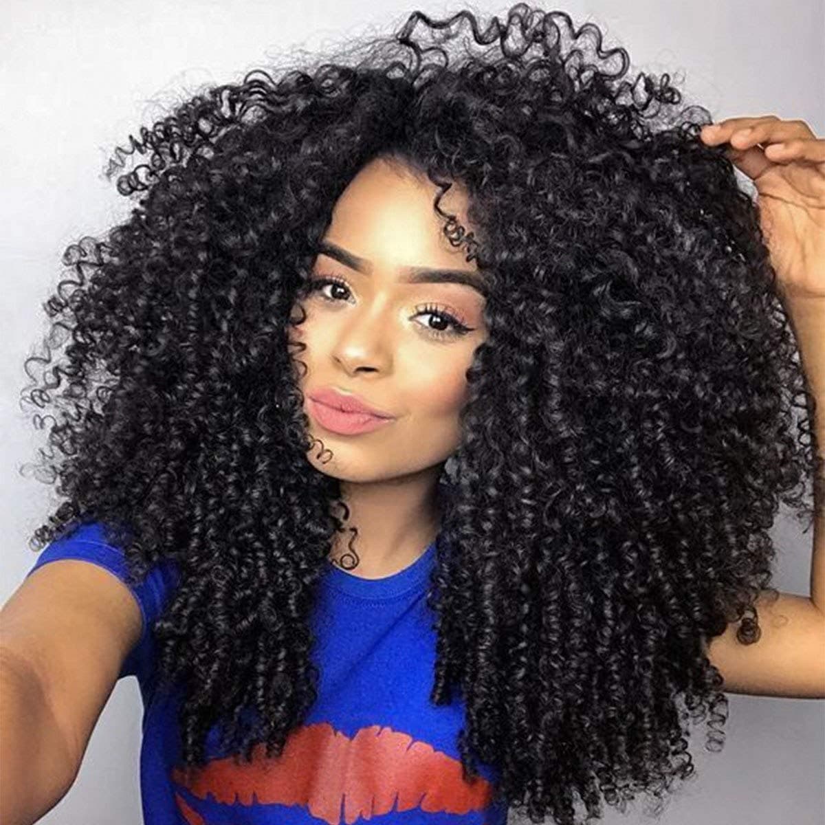 Glueless Synthetic Lace Front Wig with Bangs For Black Women Wigs Long Black Wavy Curly Wig 200% Heavy Density Long Thick Curly Wigs Swiss Lace Ear to Ear 24 Inches