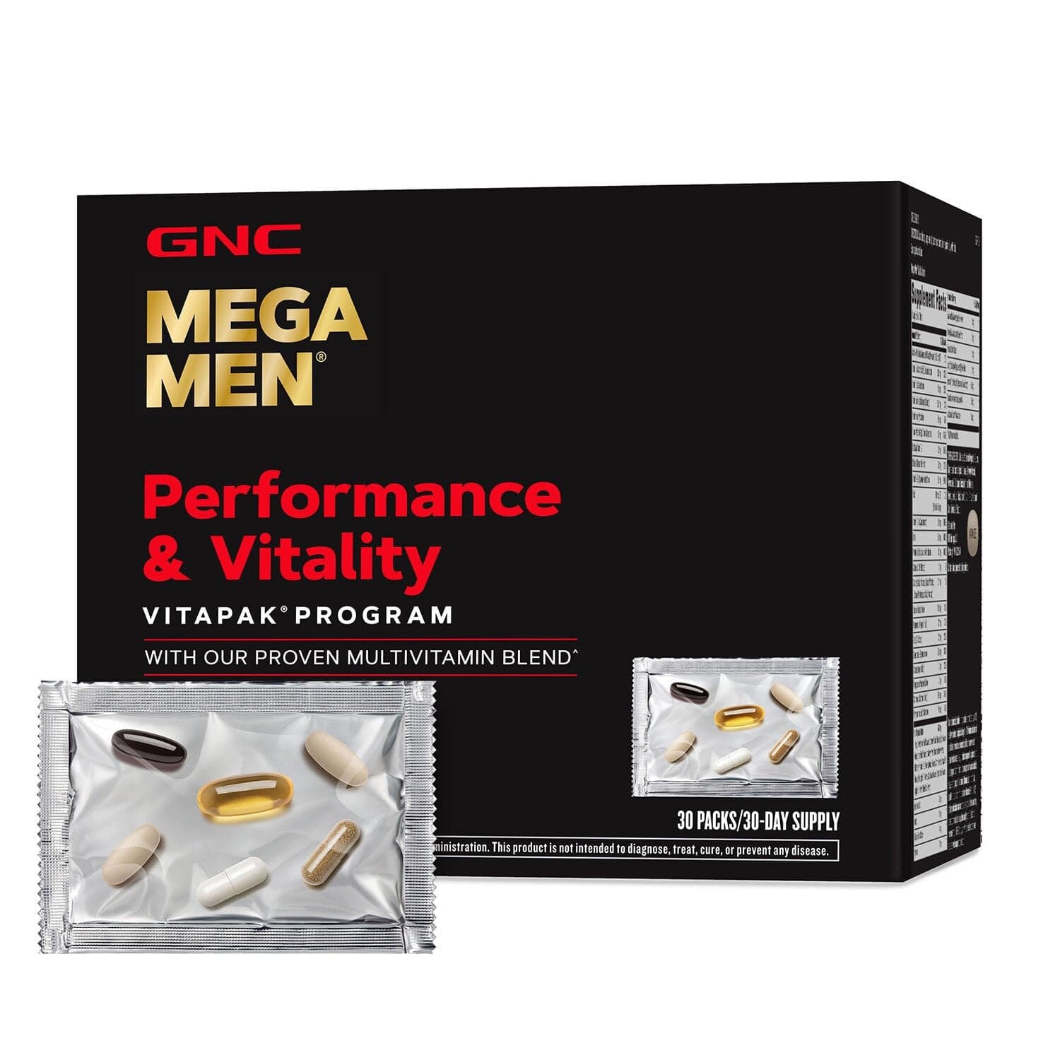 GNC Mega Men Performance and Vitality Vitapak Program, Convenient Complete Nutrition, 5 Products in 1 Packet, Circulation, Blood Flow, Prostate Health, Stronger Drive, 30 Packs