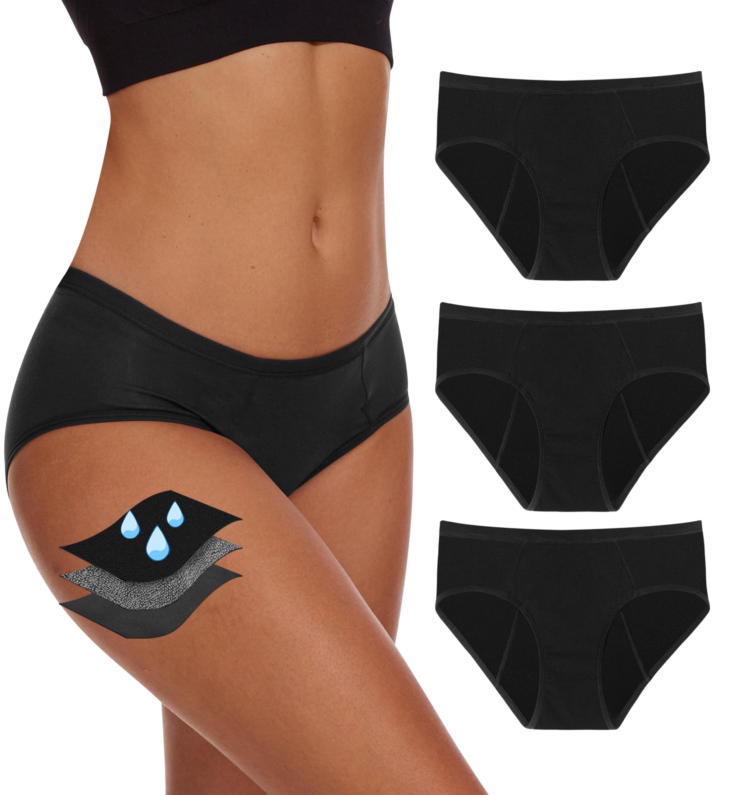 YESWELPeriod Pants for Women 3 Pack, Heavy Flow Underwear with Extra Protection, Leakproof Menstrual Knickers, Postpartum Underwear (S - XL)