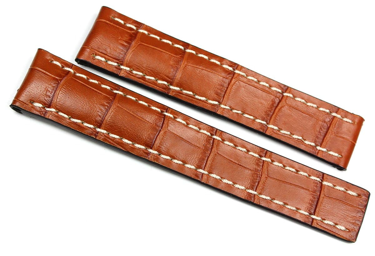 RIOS1931RIOS`1931 22 mm/20 mm genuine leather watch strap for deployment buckle fits Breitling Germany handmade crocodile embossed black crocodile embossed leather alligator watch strap