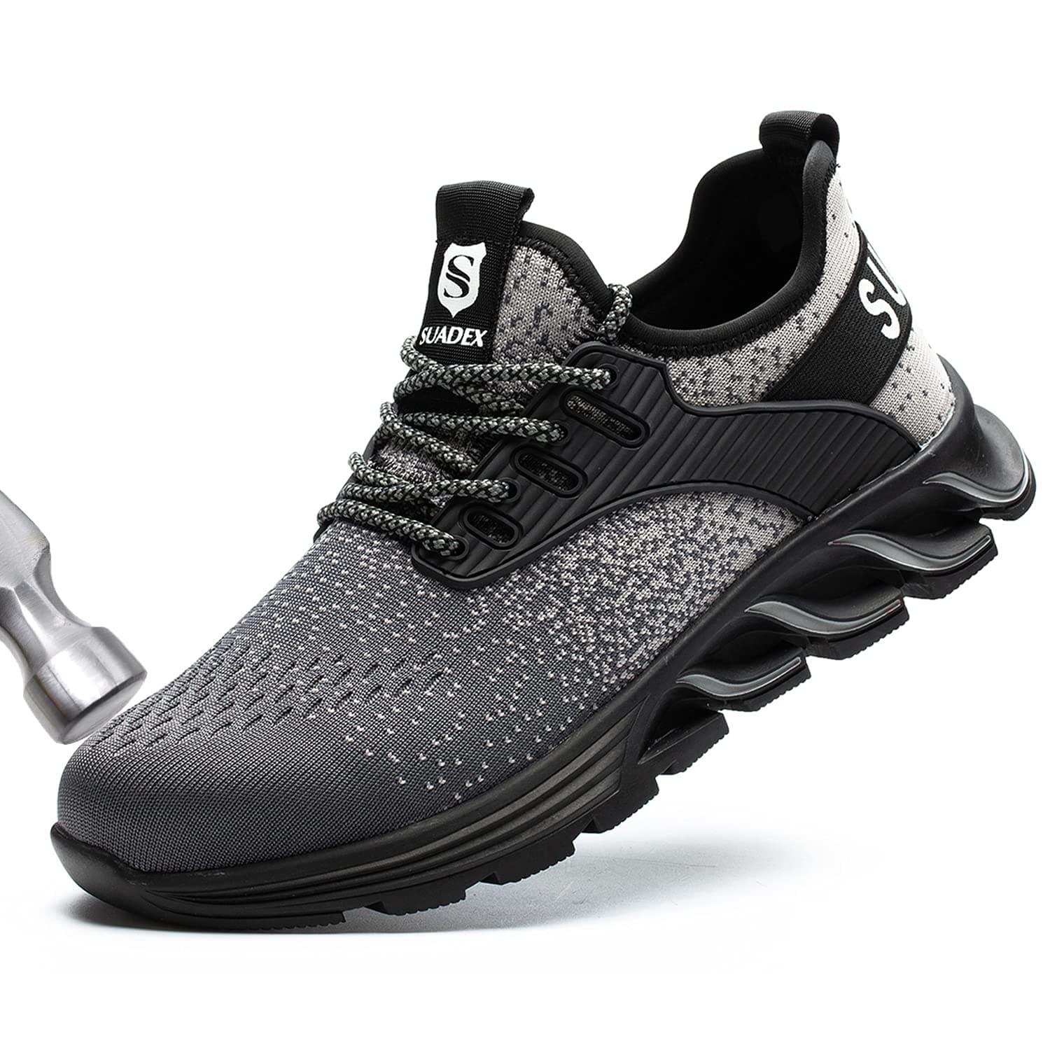 SUADEX Steel Toe Shoes for Women Men Slip-Resistant Work Shoes Indestructible Safety Toe Shoes for Construction Warehouse Grey