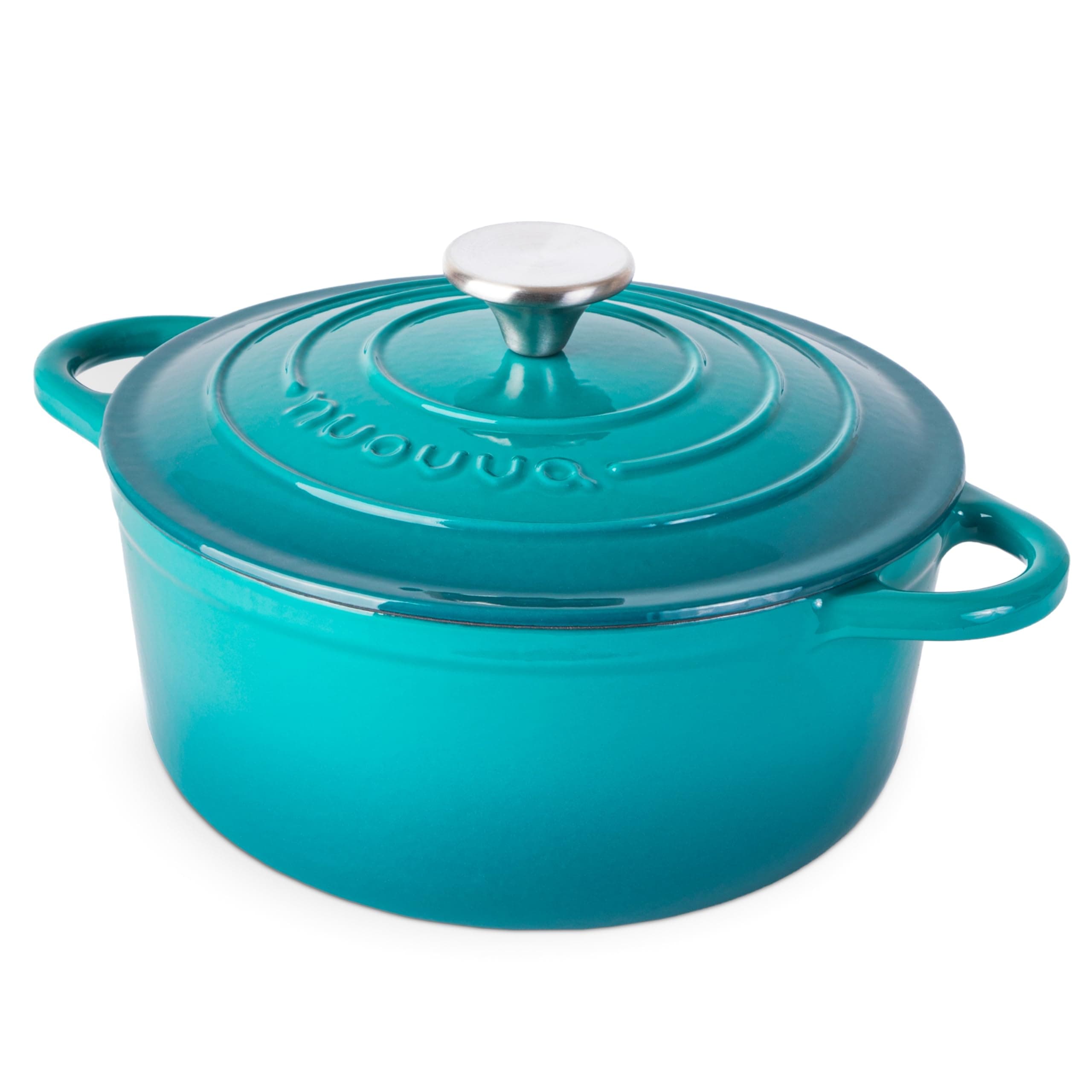 Cast Iron Dutch Oven with Lid – Non-Stick Ovenproof Enamelled Casserole Pot – Sturdy Dutch Oven Cookware – Teal, 3.1-Quart, 22cm – by Nuovva