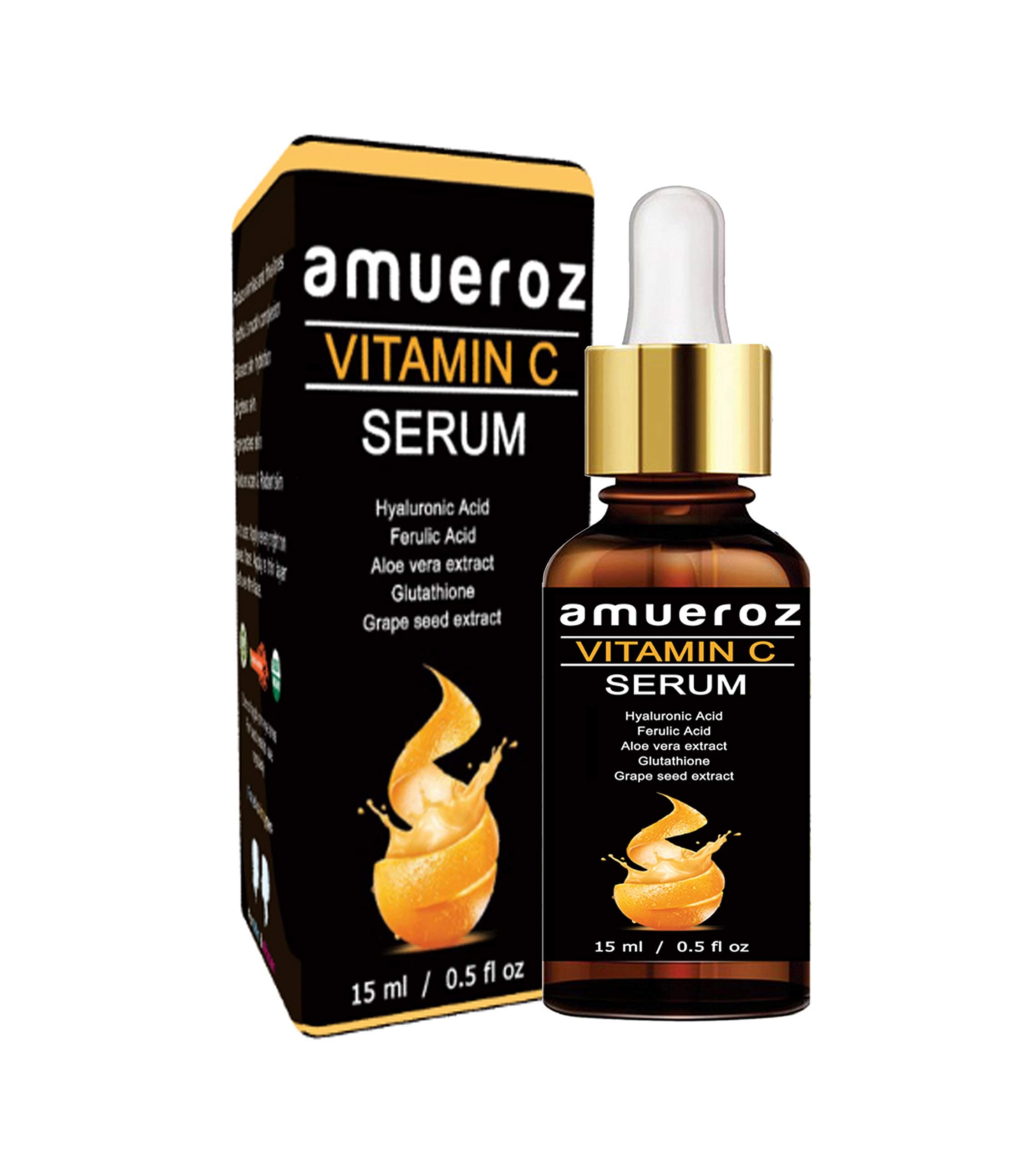 Amueroz Vitamin C Serum for face with Hyaluronic acid | Ferulic acid | Glutanione | Aloe vera and Grape seed extract, 15ml