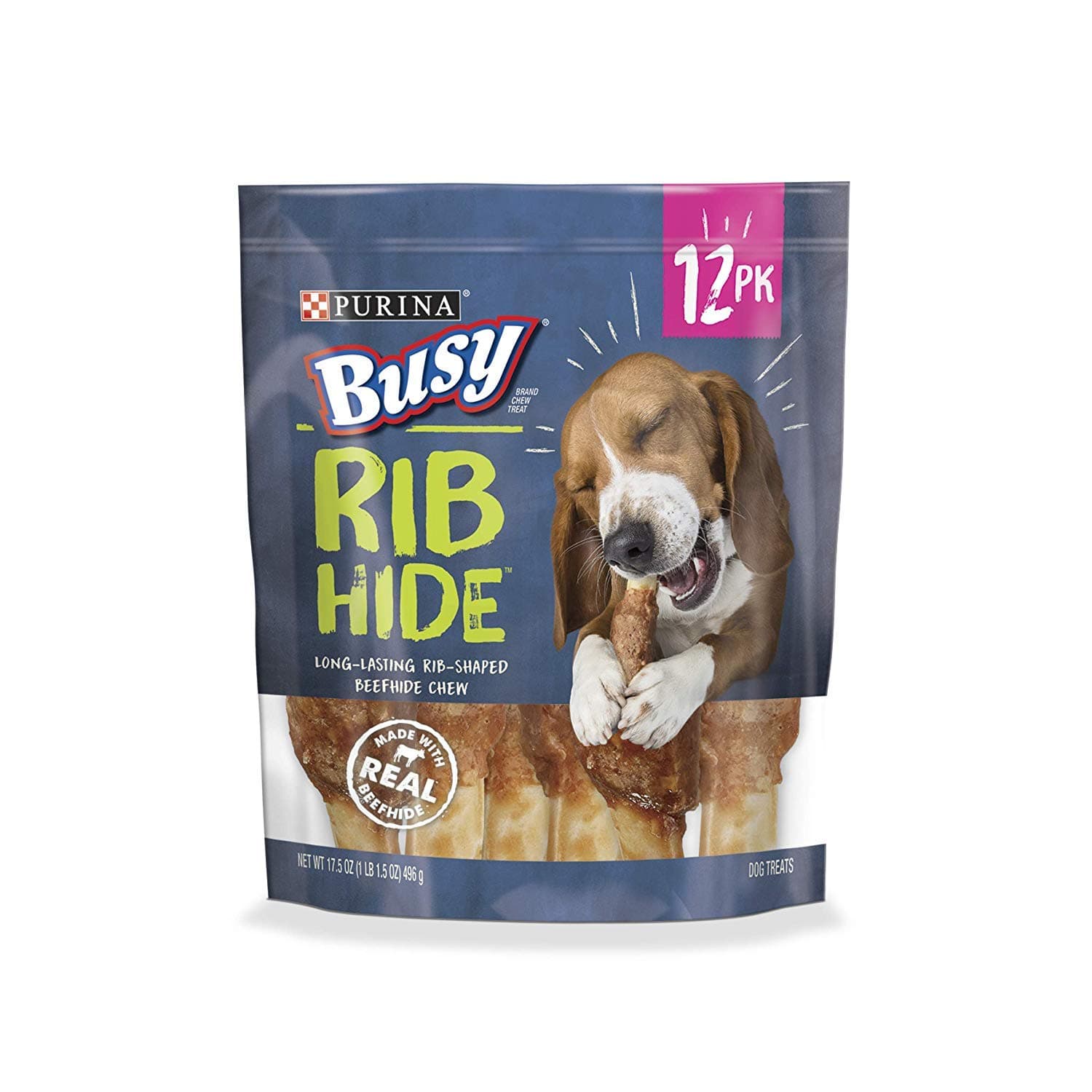 Busy Purina Busy Small/Medium Breed Dog Rawhide Treat, Rib Hide - 12 ct. Pouch