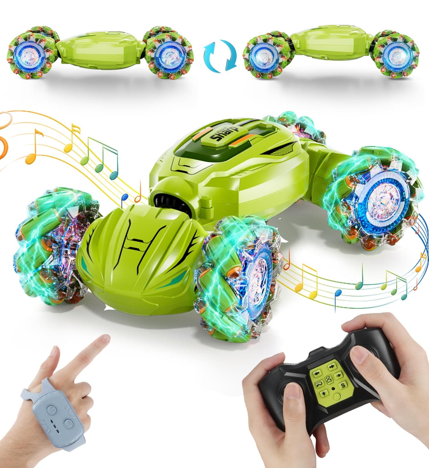 Remote Control Gesture Sensor Car, 2.4Ghz 4WD Hand Controlled RC Car with Light & Music, 360° Spins All Terrains Hand Controlled Toys for Age 8+, Birthday Gifts for Kids