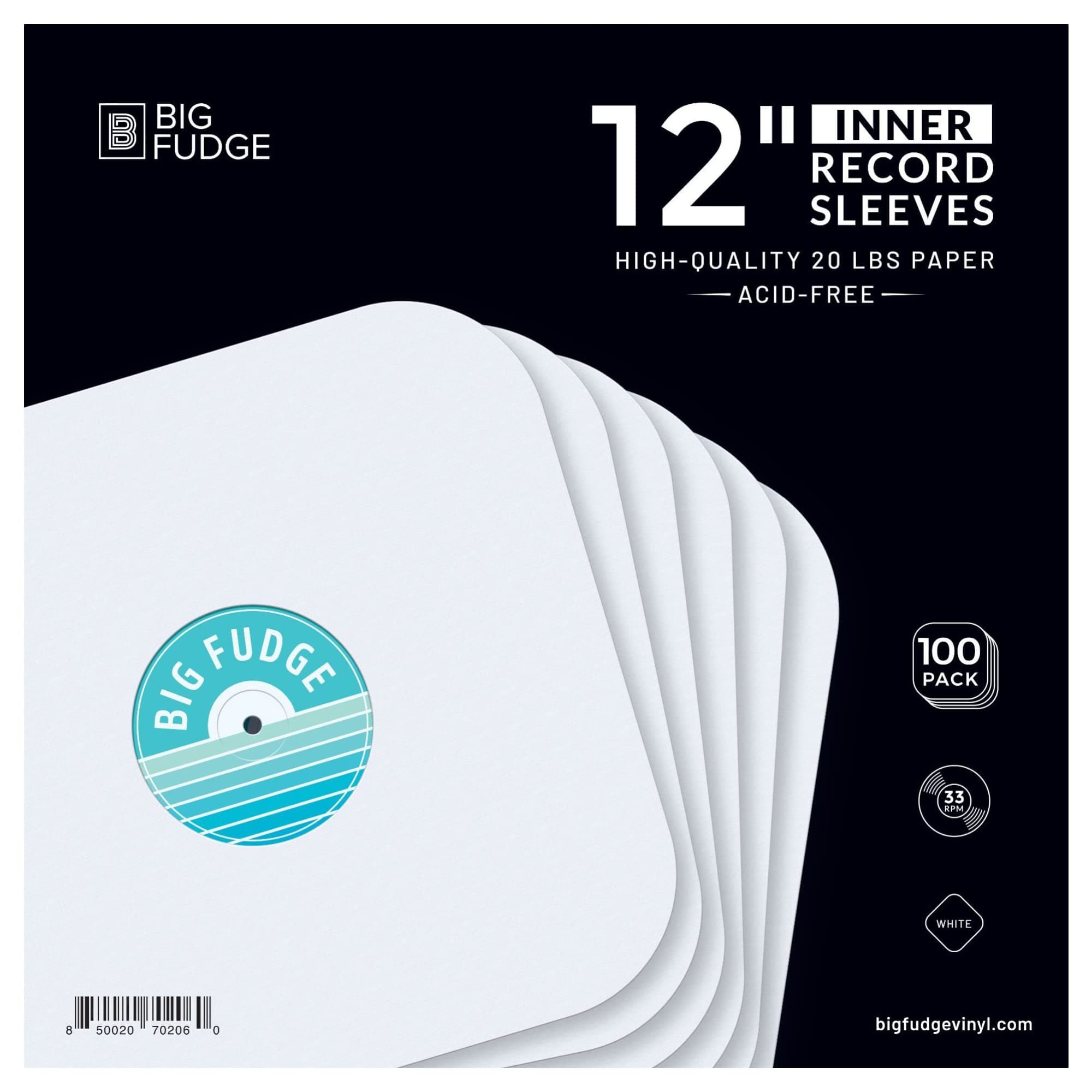 BIG FUDGE Vinyl Record Inner Sleeves - 12 inch x 100 Pcs - Heavyweight & Acid-Free Paper Album Covers - Anti Static Protective Sleeve for Your LP & Single Records