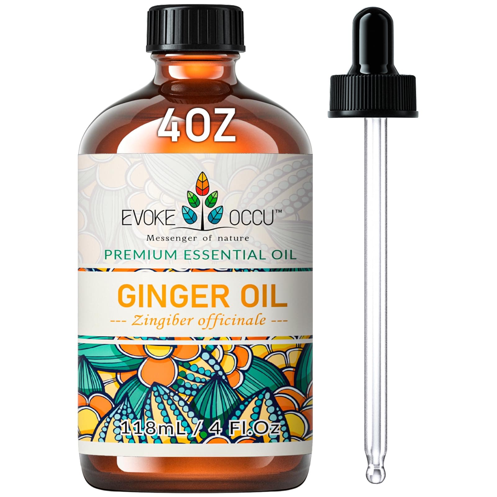 EVOKE OCCU Ginger Essential Oil 118ml, Pure Ginger Oil for Skin Hair Aromatherapy Diffuser- 4 FL Oz