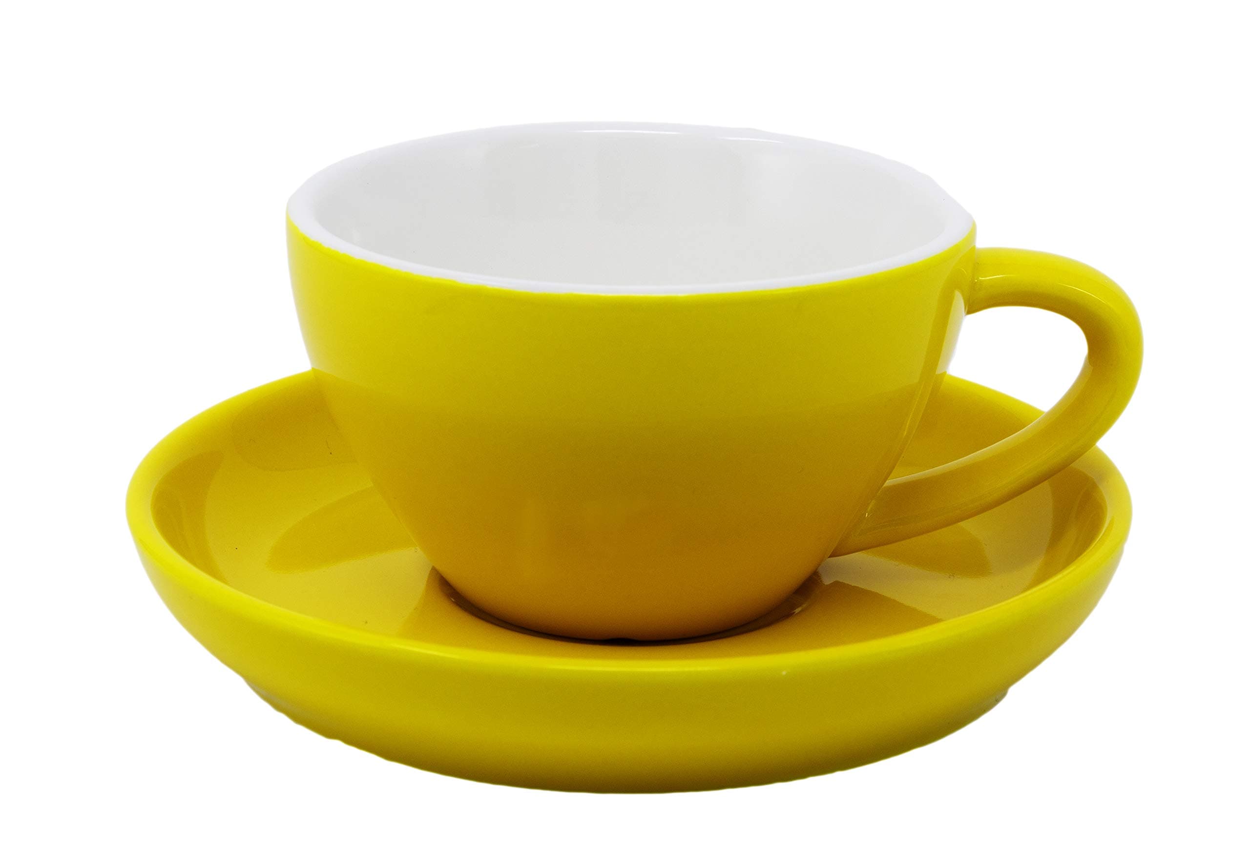 Cappuccino Cup and Saucer,Durable Porcelain 8 Ounce Capacity for Specialty Coffee Drinks, Latte, Cafe Mocha (yellow, 1)
