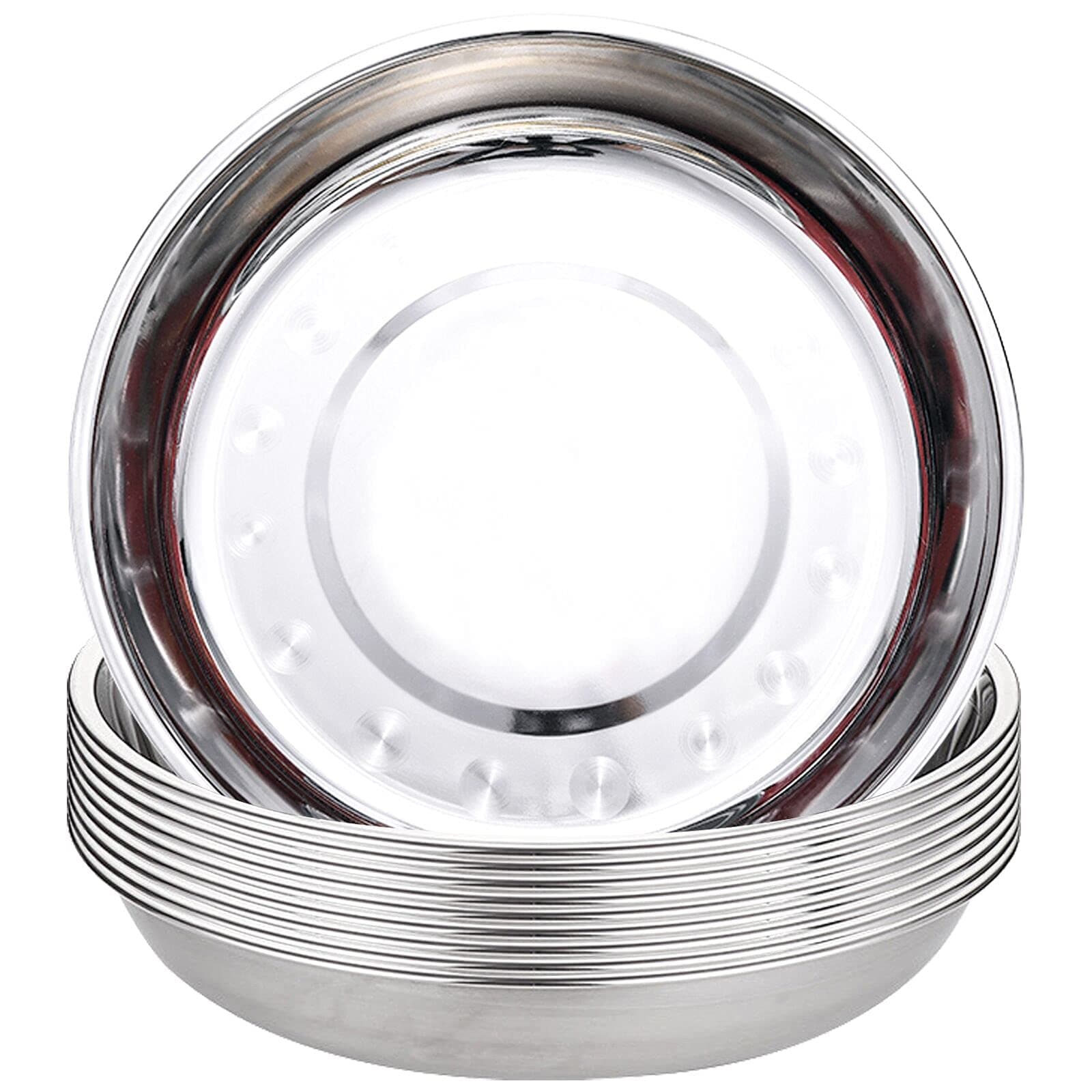TOPZEA 10 Pack 9 Inch Stainless Steel Plates, Unbreakable Metal Dinnerware Set for Camping, Picnic, BBQ, Canteen & Home Use, Dishwasher Safe