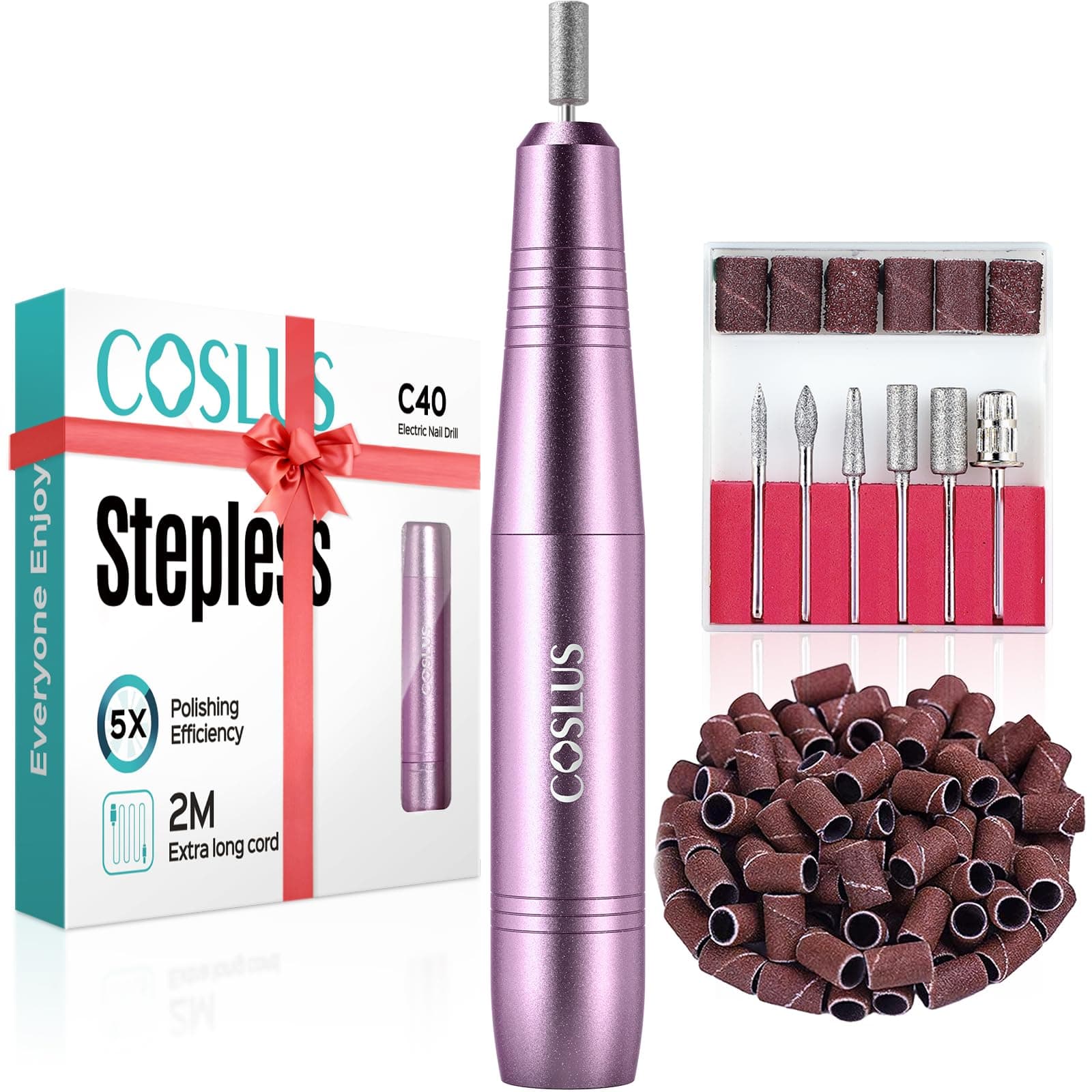 COSLUS Electric Nail Drill File Professional: Acrylic Gel Dip Powder Nail Portable Nail Machine Kit Manicure Pedicure Tool Polish Set with Nail Drill Bit Sanding Band