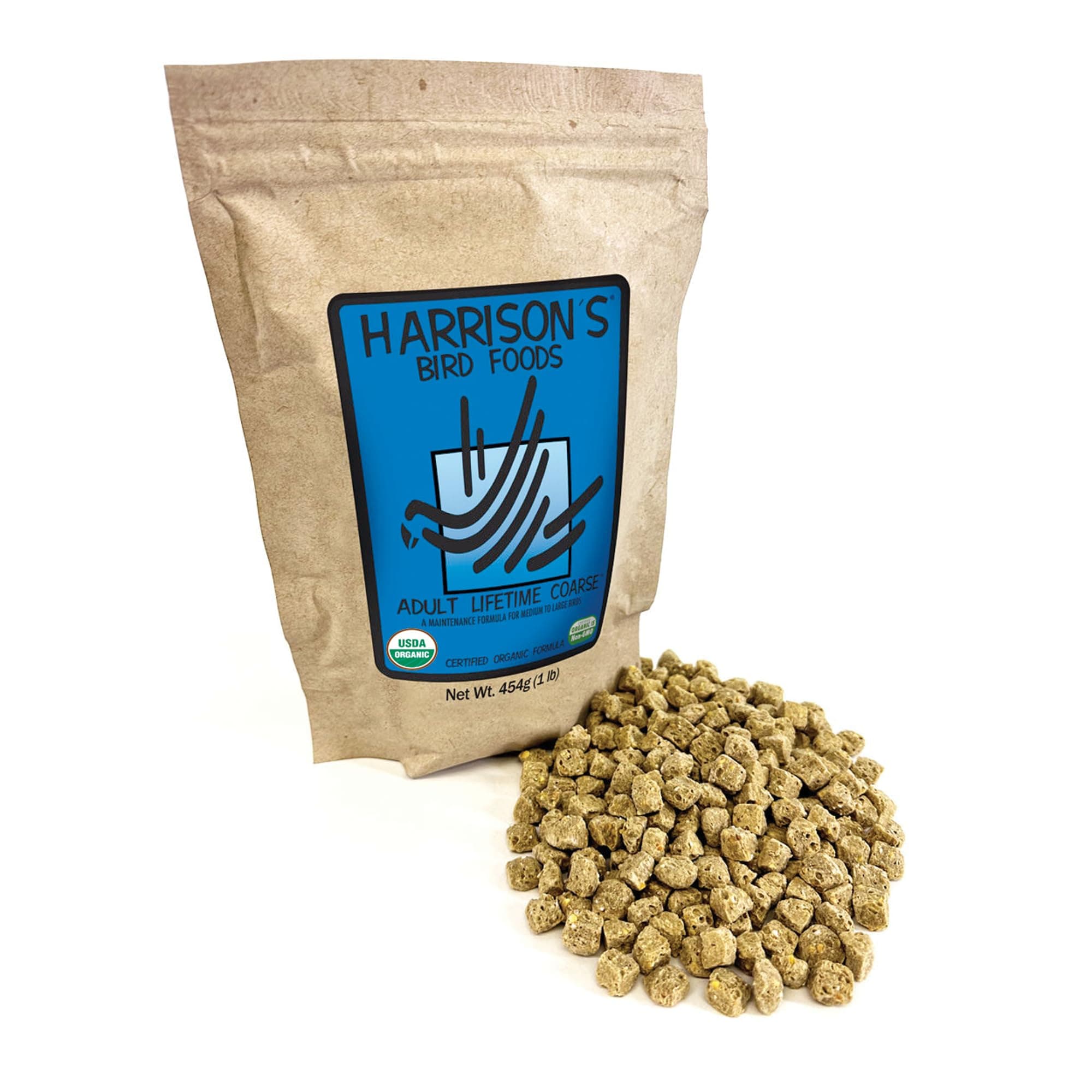 Adult Lifetime Coarse Certified Organic Non-GMO Daily Maintenance Formula for Medium to Large Birds, Parrots, Cockatoos, Macaws etc, Suitable for All Life Stages, 454g / 1lb