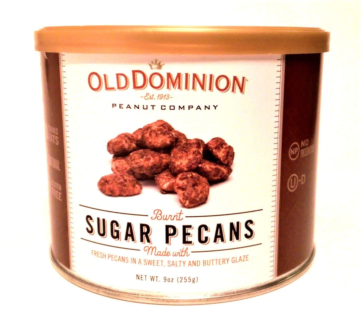 SUYMIS Old Dominion Burnt Sugar Pecans, 9oz Canister.