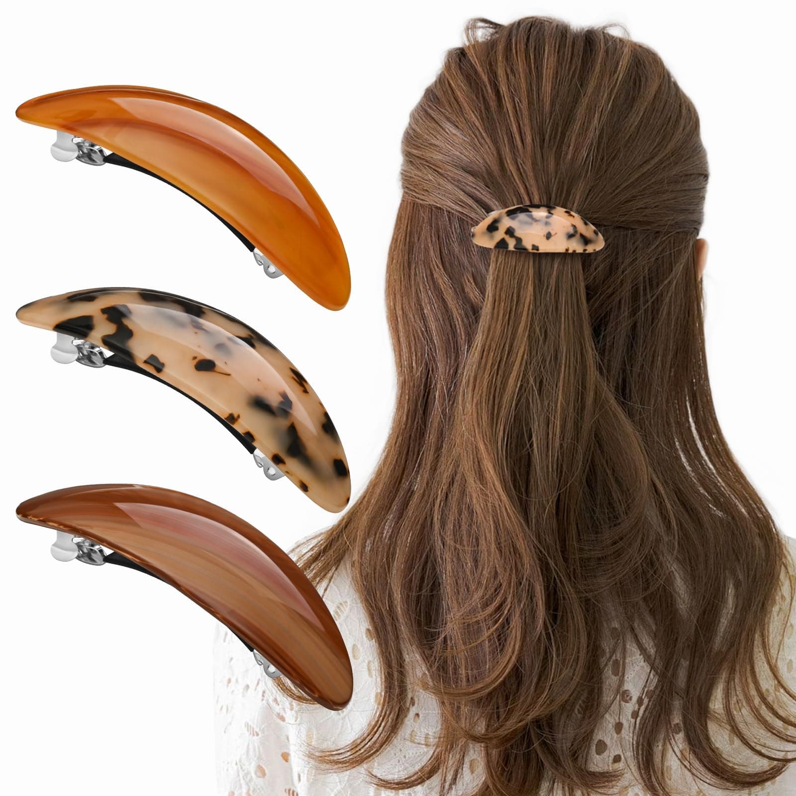 Hair Barrettes for Women Tortoise Shell Hair Clips Classic Snap Retro Hair Pin Vintage French Barrette for Long Thick Hair (3Pcs)