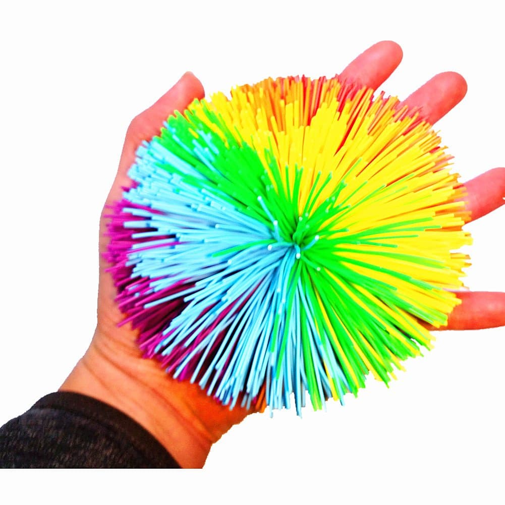 4.5Inch Large Rainbow Stringy Ball Silicone Bouncing Fluffy Jugging Ball,Monkey Stress Ball (Rainbow)
