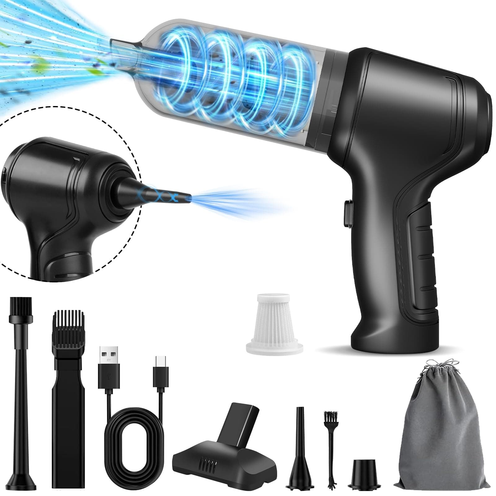 3-in-1 Cordless Handheld Car Vacuum Cleaner with 12000Pa High-Power Brushless Motor [4000mAh Battery, Fast USB-C Charging] Small Mini Vacuum Cleaner for Car, Home Cleaning – Black