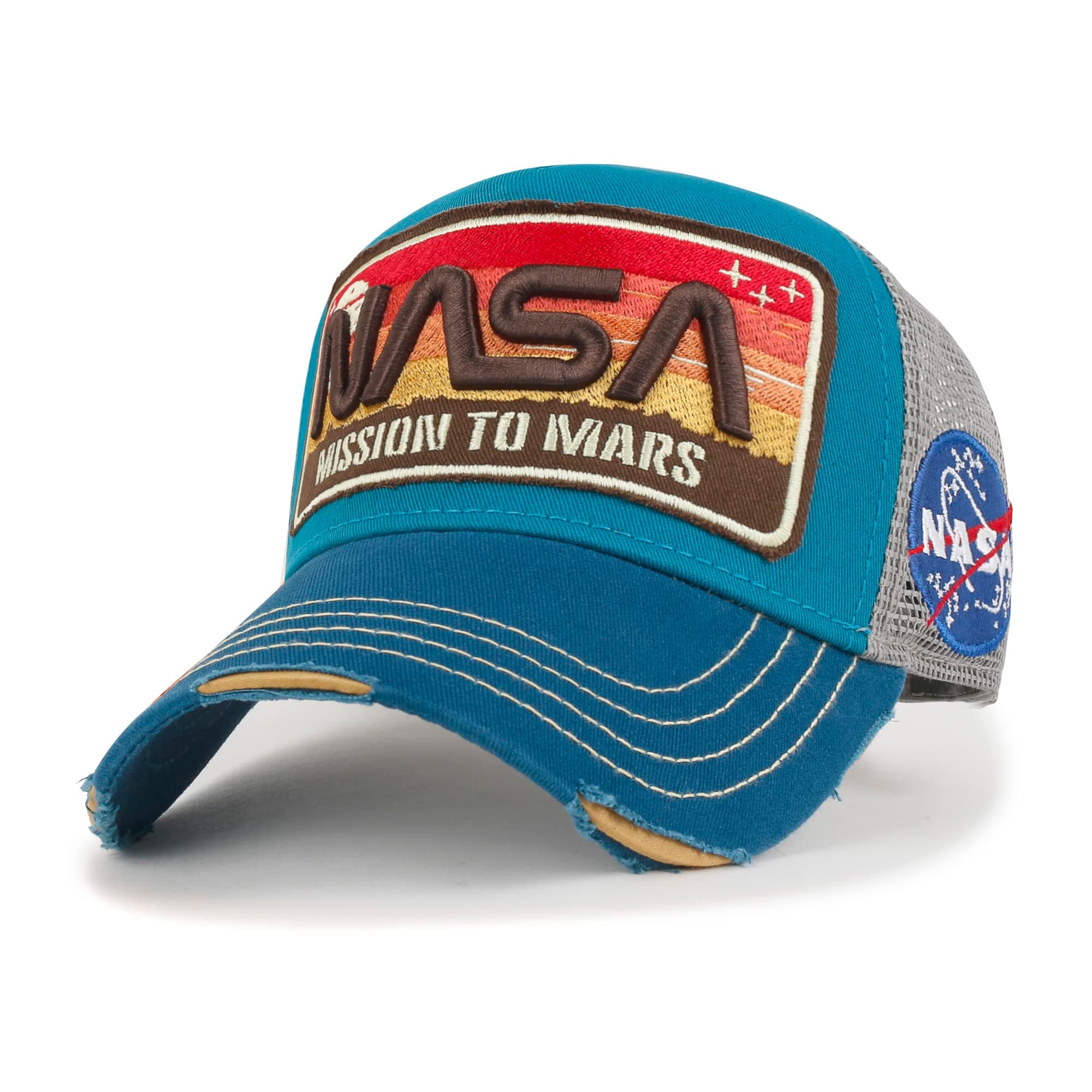 ililily NASA Worm Logo Rainbow Embroidered Baseball Rainbow Cap Mesh Snapback Trucker Hat