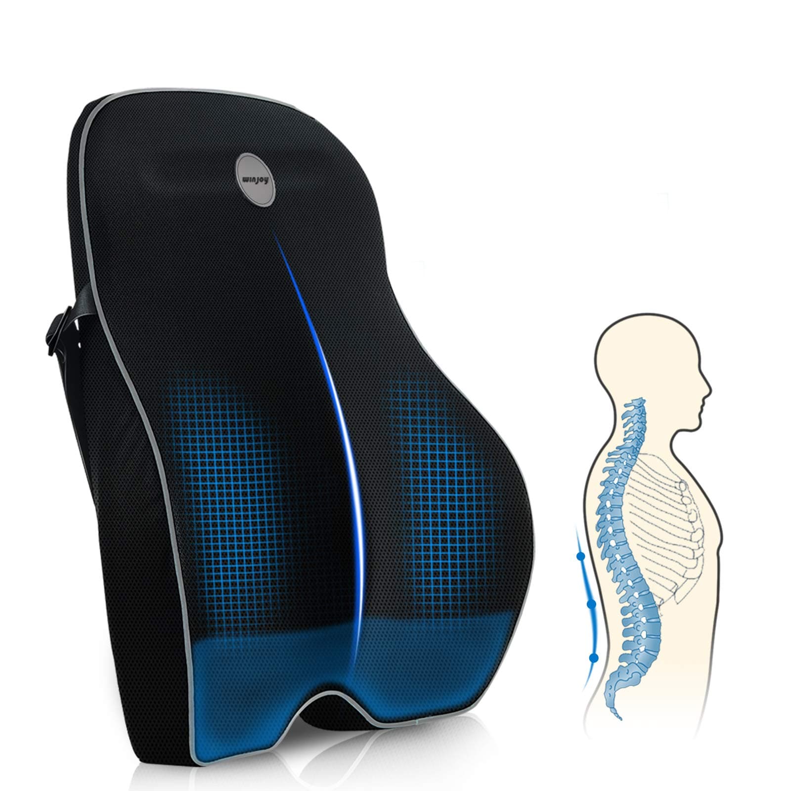 Lumbar Support Pillow for Office Chair, Memory Foam Ergonomic Orthopedic Backrest Back Cushion Pillow for Wheelchair, Car, Computer and Desk Seat-Lower Back Pain Relief