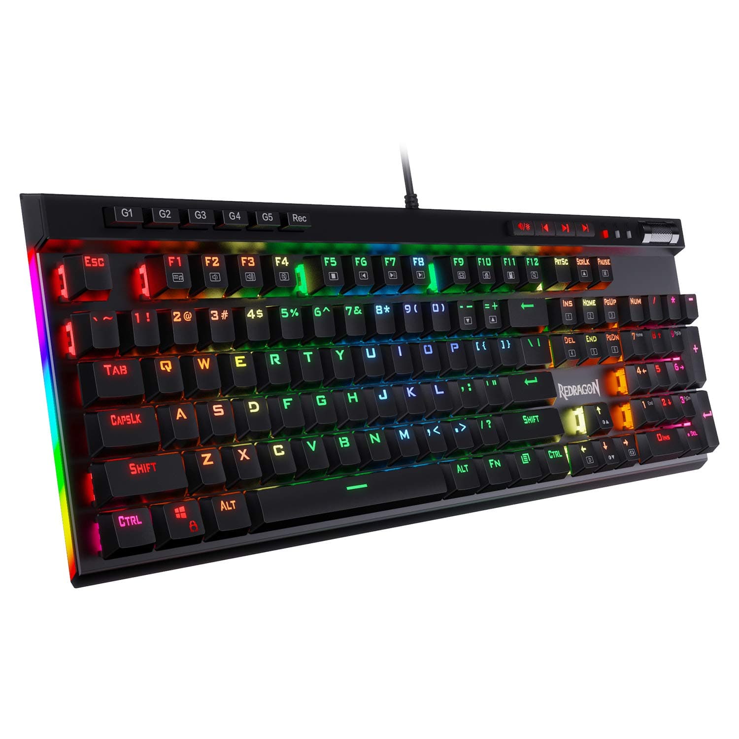 K580 VATA US layout RGB LED Backlit Mechanical Gaming Keyboard, Blue Switches, 104 Keys Anti-ghosting Macro Keys & Dedicated Media Controls, Onboard Macro Recording