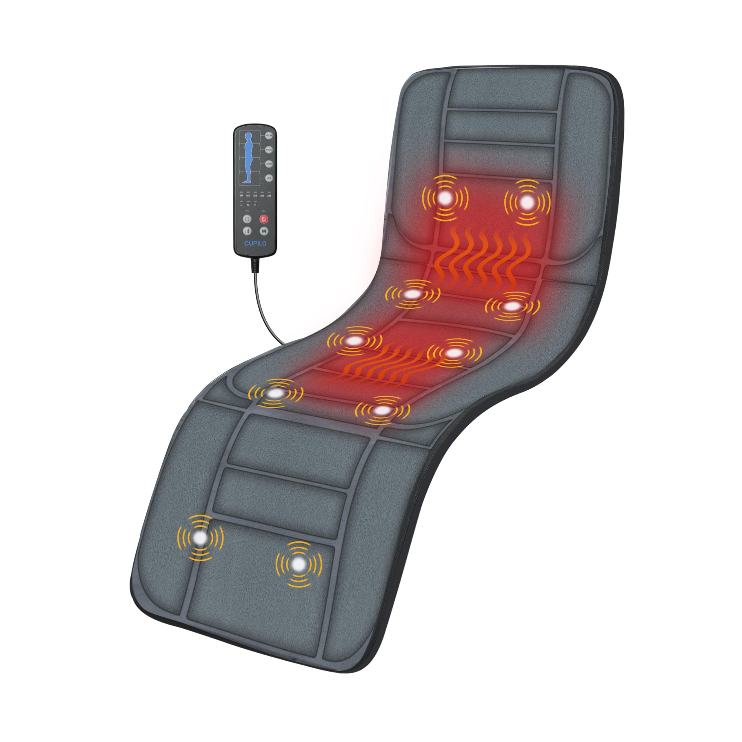 Massage Mat, Full Body Massager with 10 Vibrating Motors, Heat Therapy, Black, 53" x 6.89" x 17"