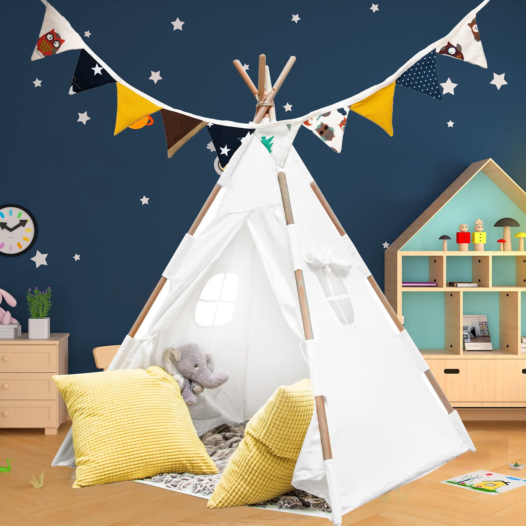 Large Teepee Tent for Kids with Lights, Carry Case, Floor and Banner | Indoor Teepee Tent for Girls Boys | Outdoor Kids Teepee Play Tent | Tipi Tent Kids | Baby Teepee | Toddler Teepee
