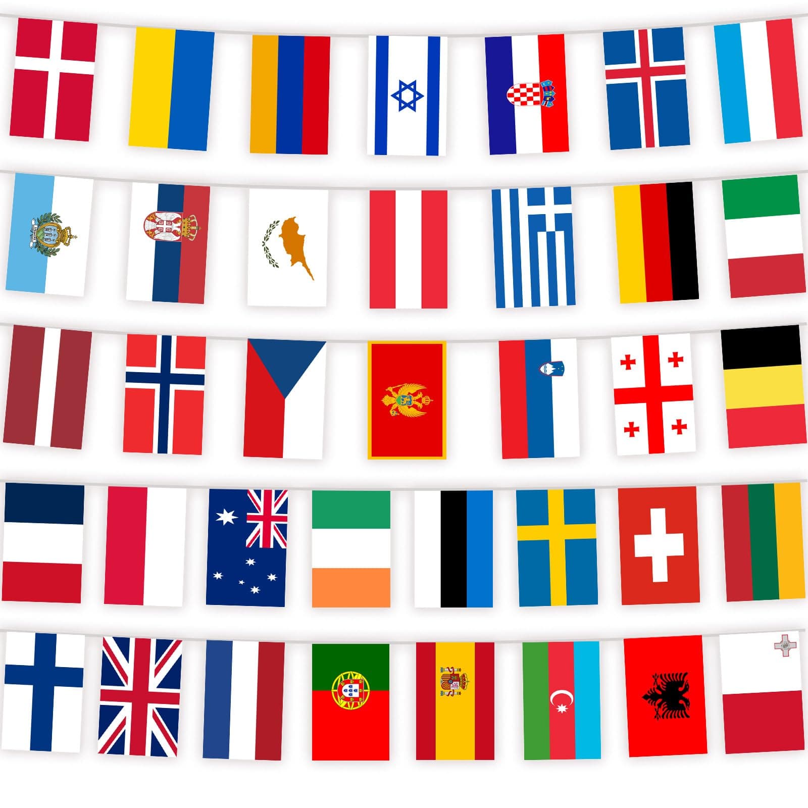 Eurovision Bunting, Eurovision Party Decorations, Eurovision 2026, 37 Nations - 12m/40ft Long, Double Sided String Flags, Waterproof, Flags for Bar Club Garden and School Party (1 Pack)