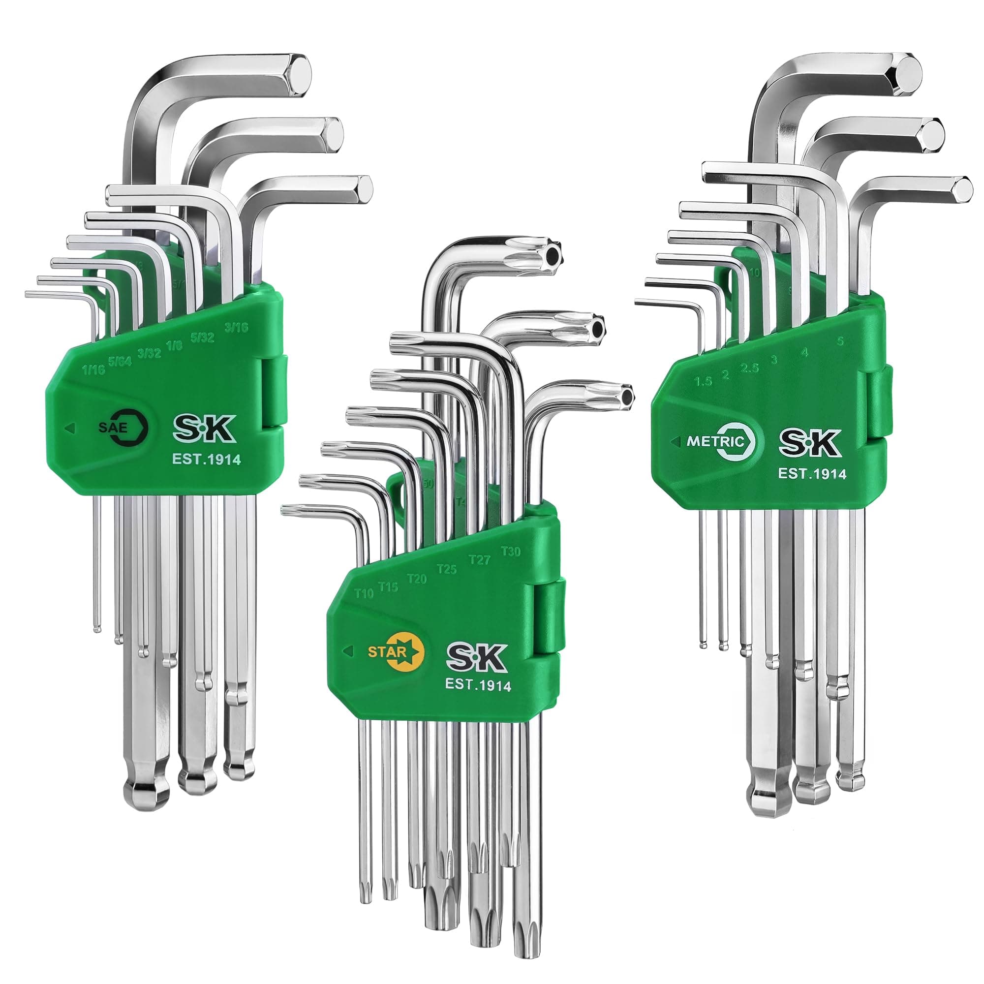 SK 27-Piece Allen Wrench Set, Metric/SAE/Star Hex Key Set, L-Shaped, S2 Steel